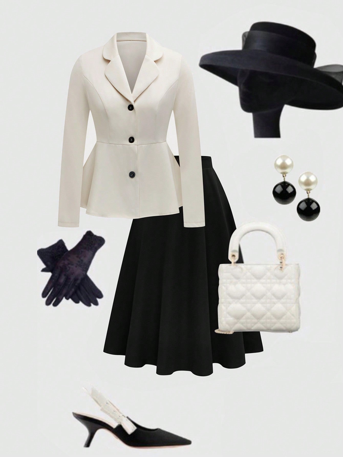 Clasi Plus Size Women Business Casual 2-Piece Set: Collared Waist Cinched Blazer & Pleated Mid-Length Skirt