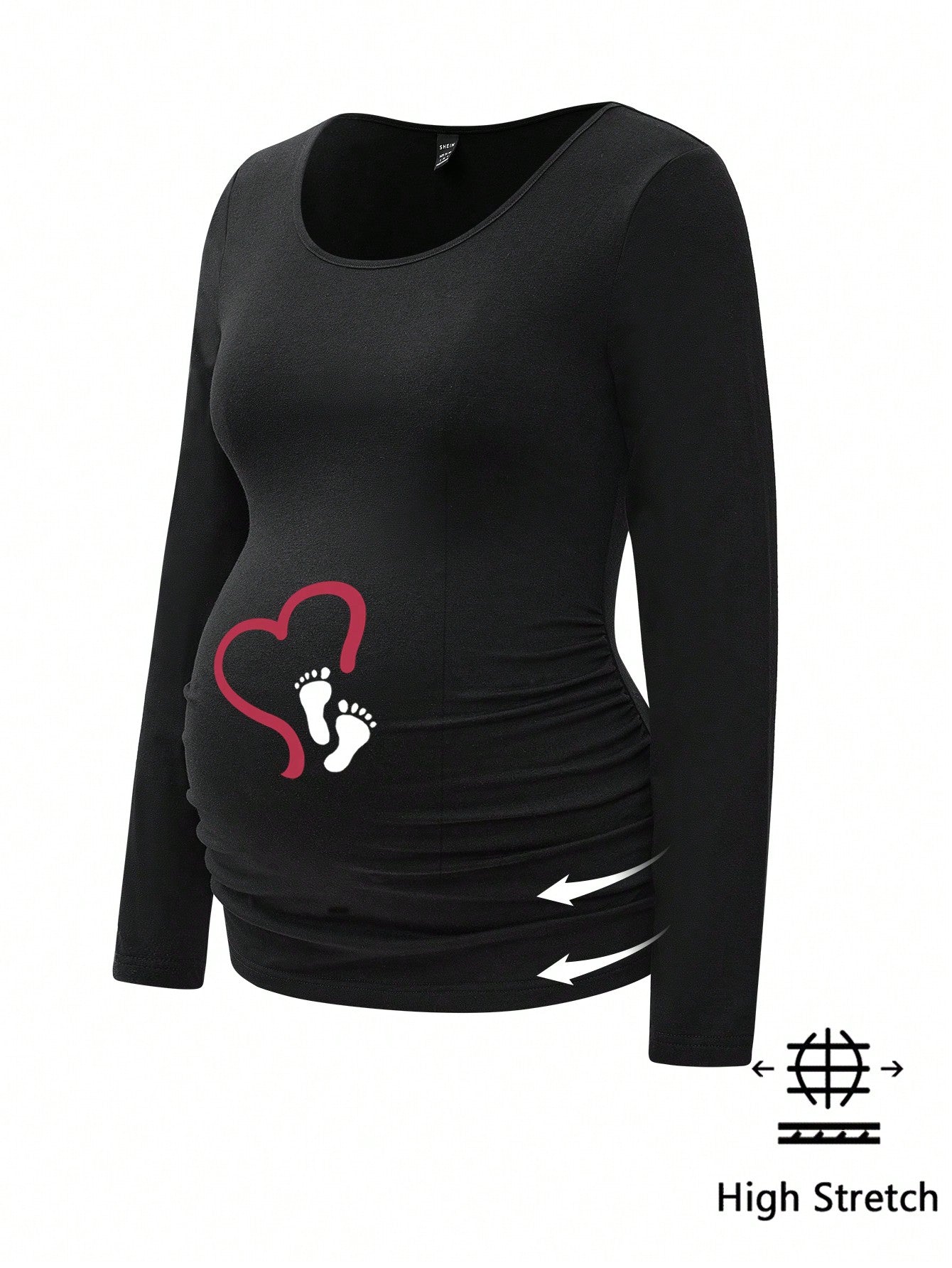 Modmama Casual Slim Fit Round Neck Long Sleeve T-Shirt With "In My Pregnant Era" English Text For Maternity, Suitable For Spring/Autumn, Cotton-Blended