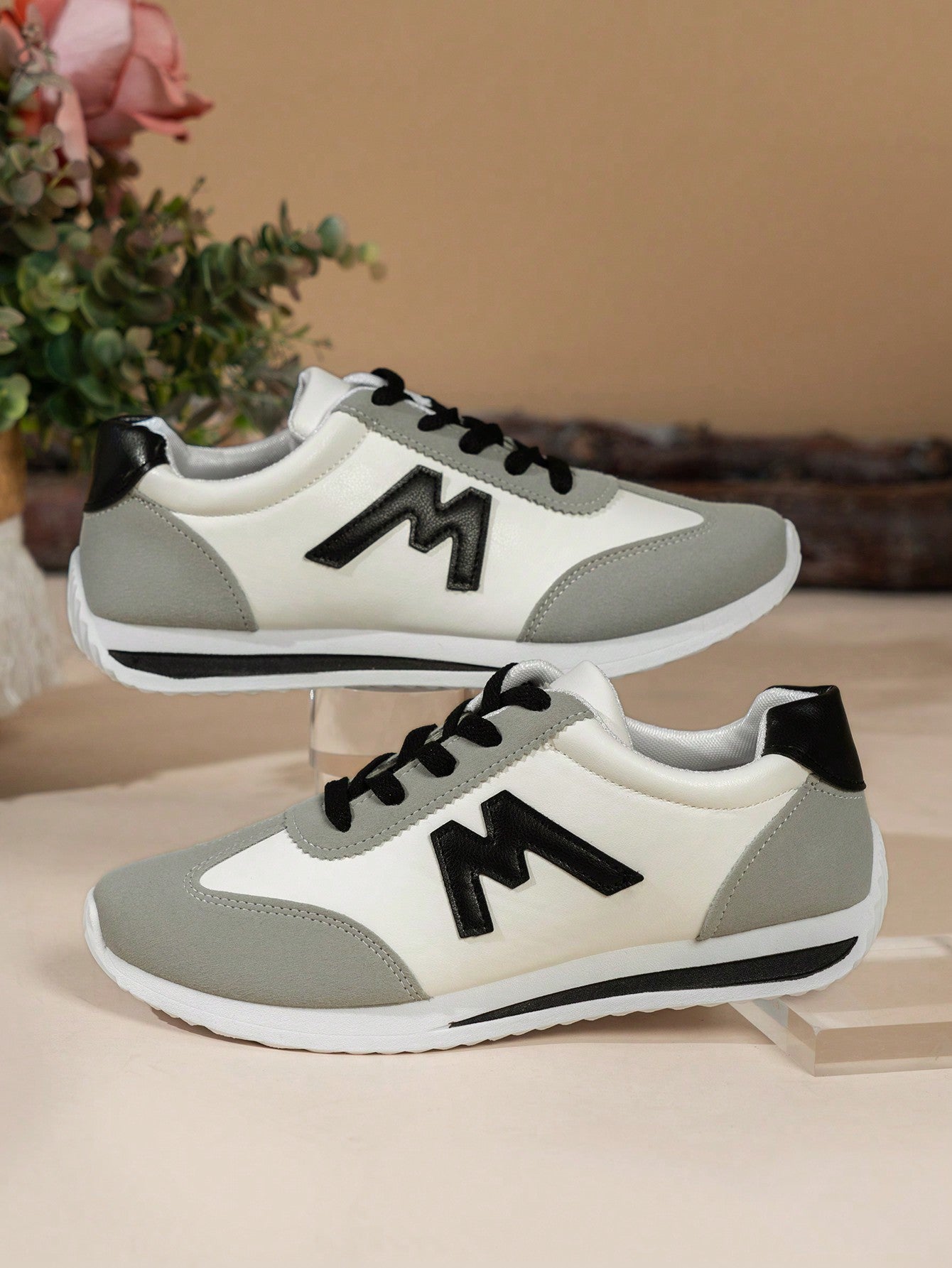 Plus Size 36-43 Women's Breathable & Odor-Resistant Flat Lace-Up Agane Running Sneakers, Anti-Slip, Suitable For Spring/Autumn, Hiking, Dancing, Fitness, Red Leather