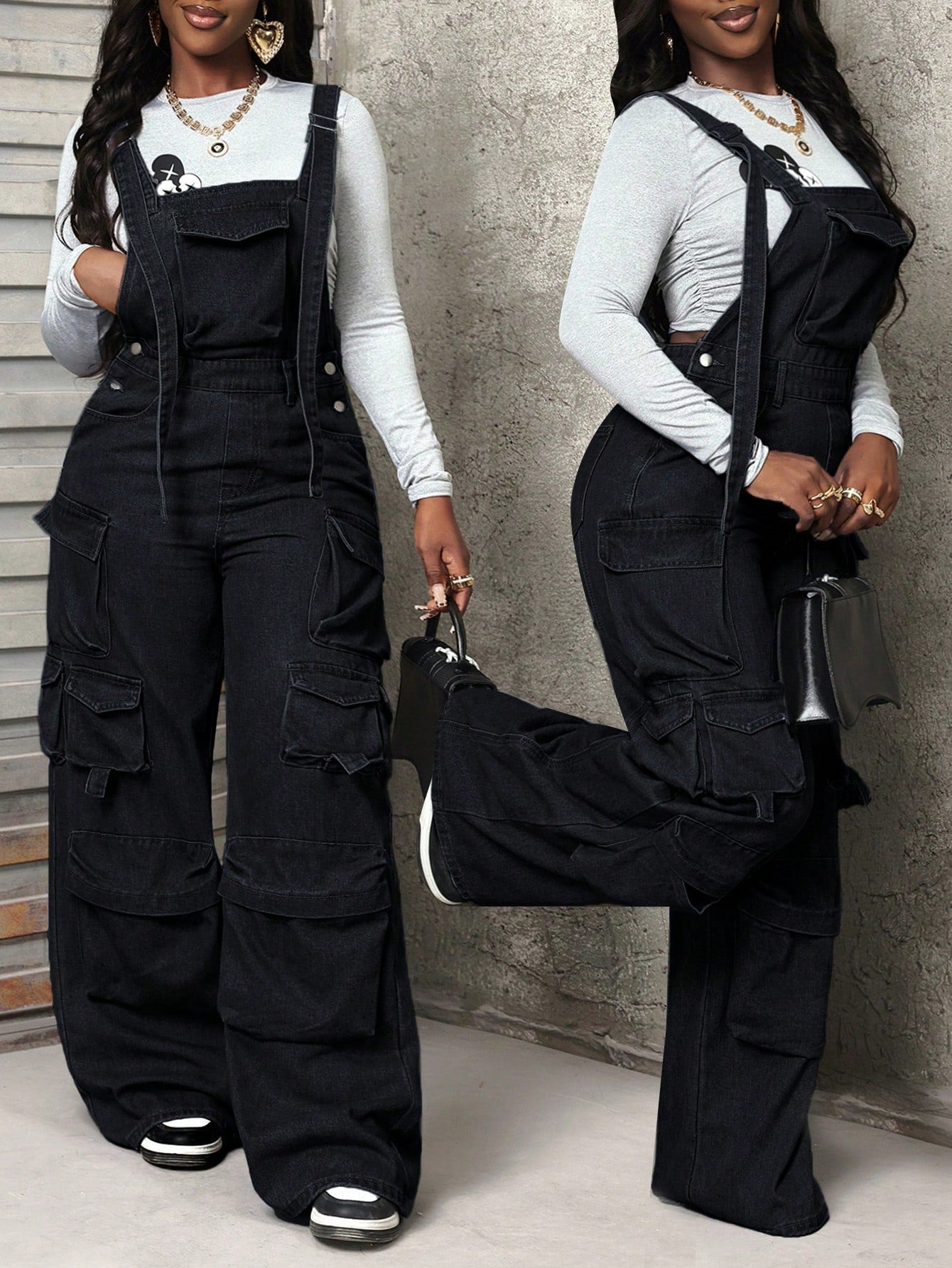 Slayr Women's Multi Pockets Casual All-Match Denim Bib Pants