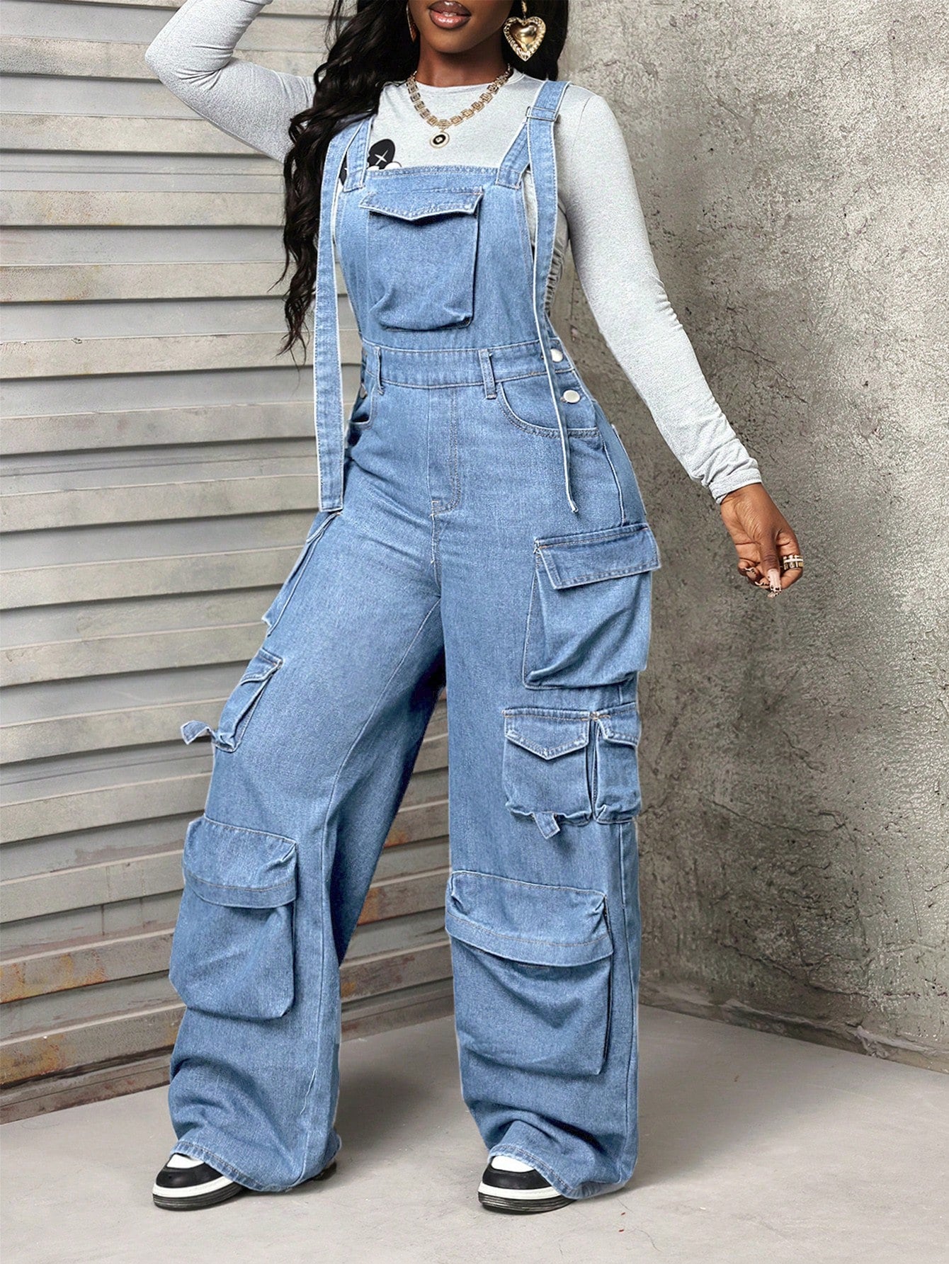 Slayr Women's Multi Pockets Casual All-Match Denim Bib Pants