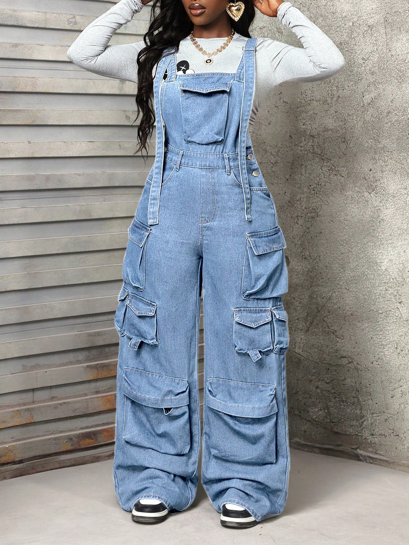 Slayr Women's Multi Pockets Casual All-Match Denim Bib Pants