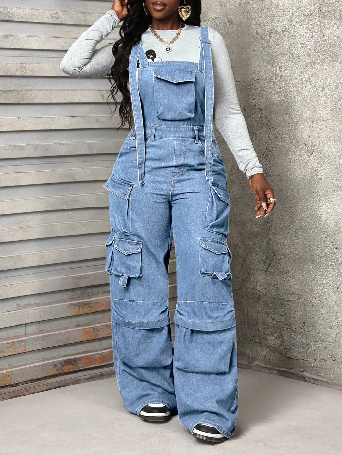 Slayr Women's Multi Pockets Casual All-Match Denim Bib Pants