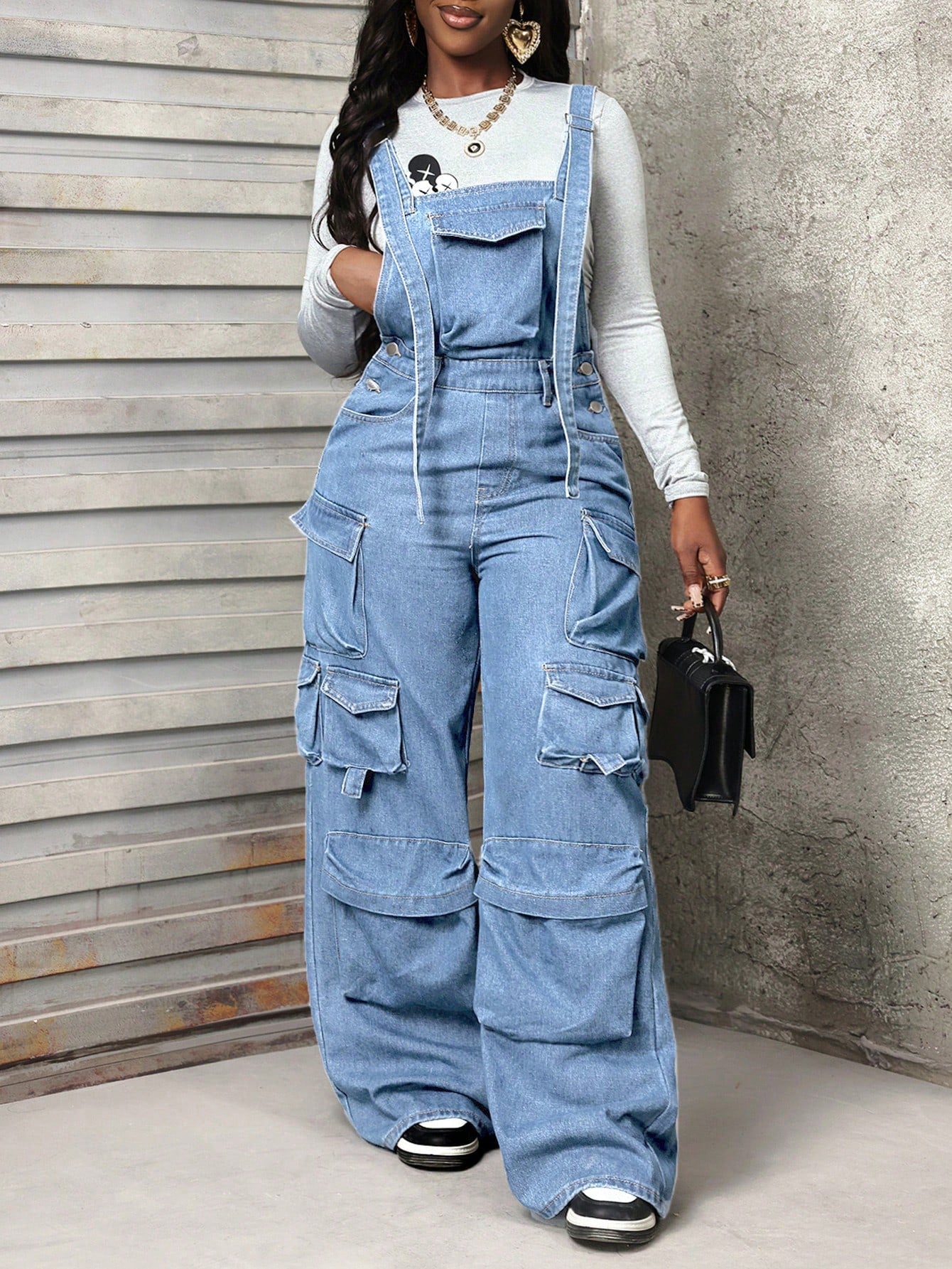 Slayr Women's Multi Pockets Casual All-Match Denim Bib Pants