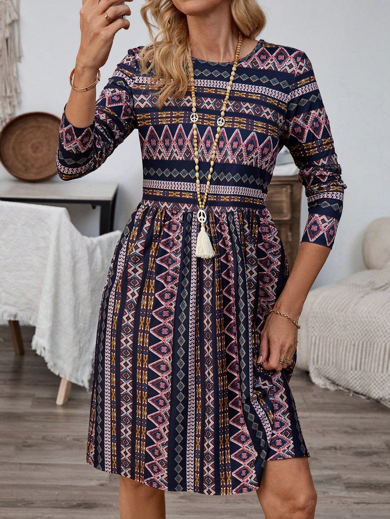 RusticEase Women Casual Color Block Striped Mini Dress For Autumn