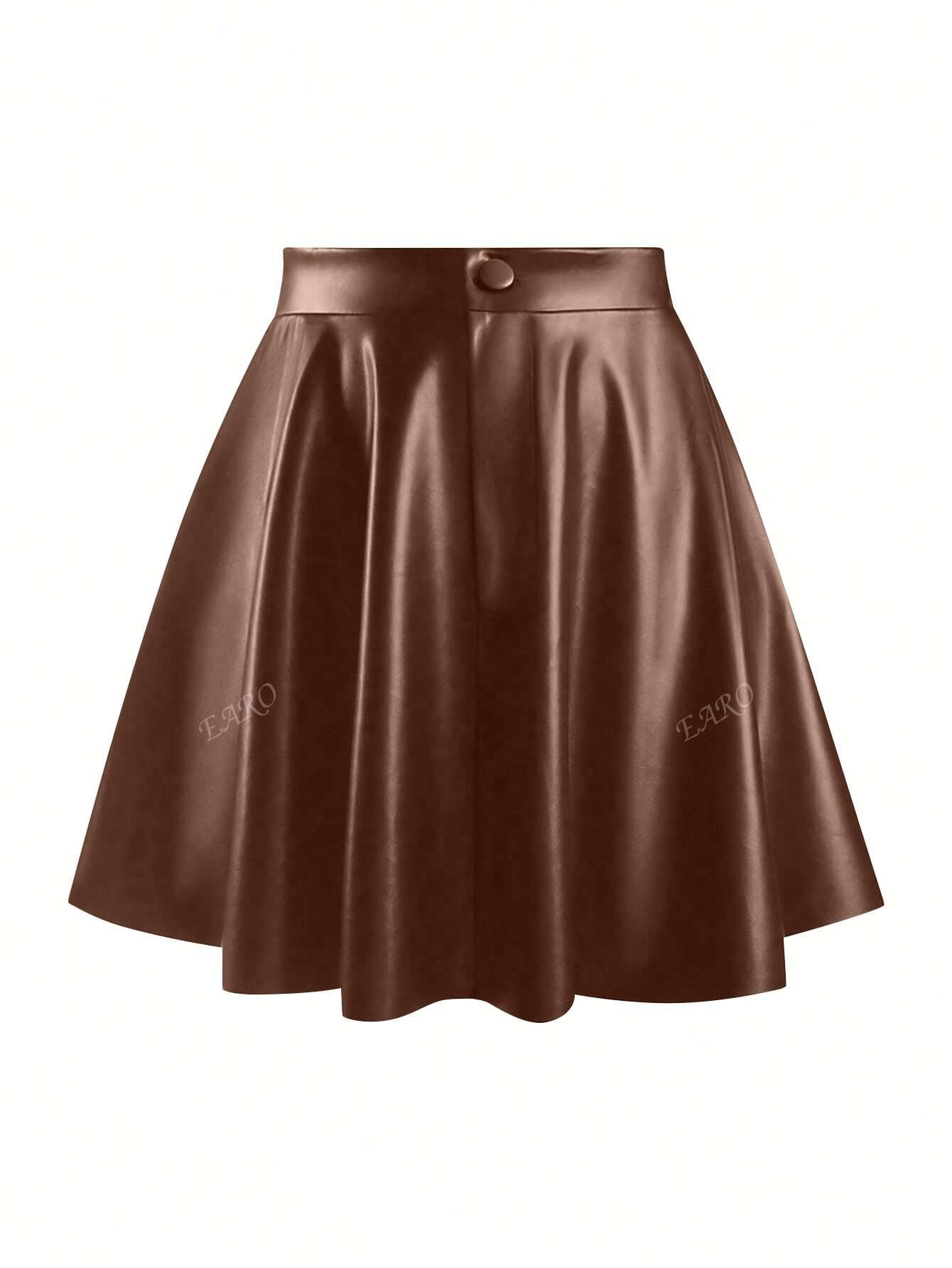 Women's Solid Color PU Leather Pleated Fashion Mini Skirt