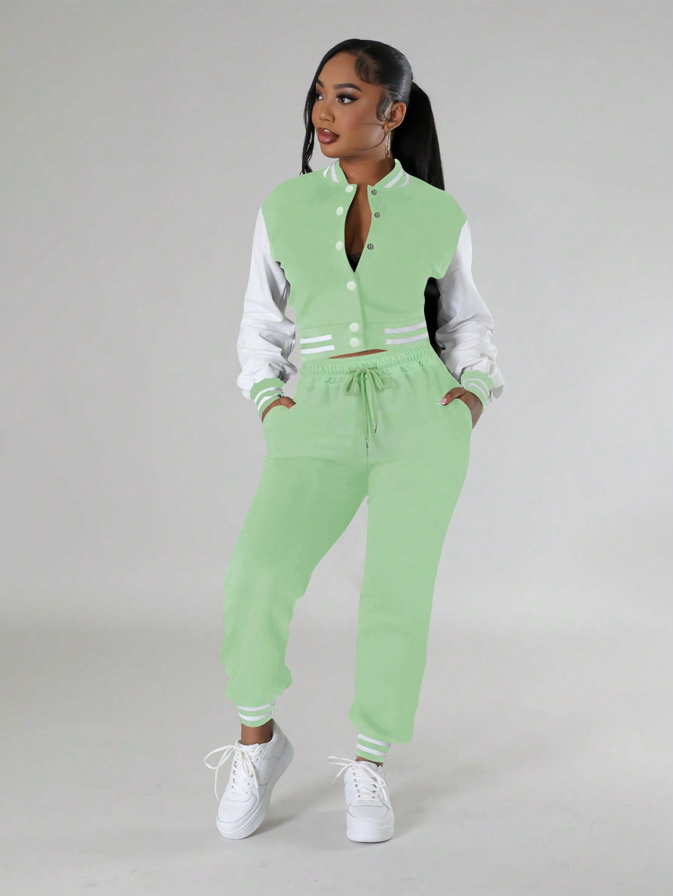 Ladies' Fashionable Casual Sports Style Baseball Suit Sports Pants Two-Piece Set