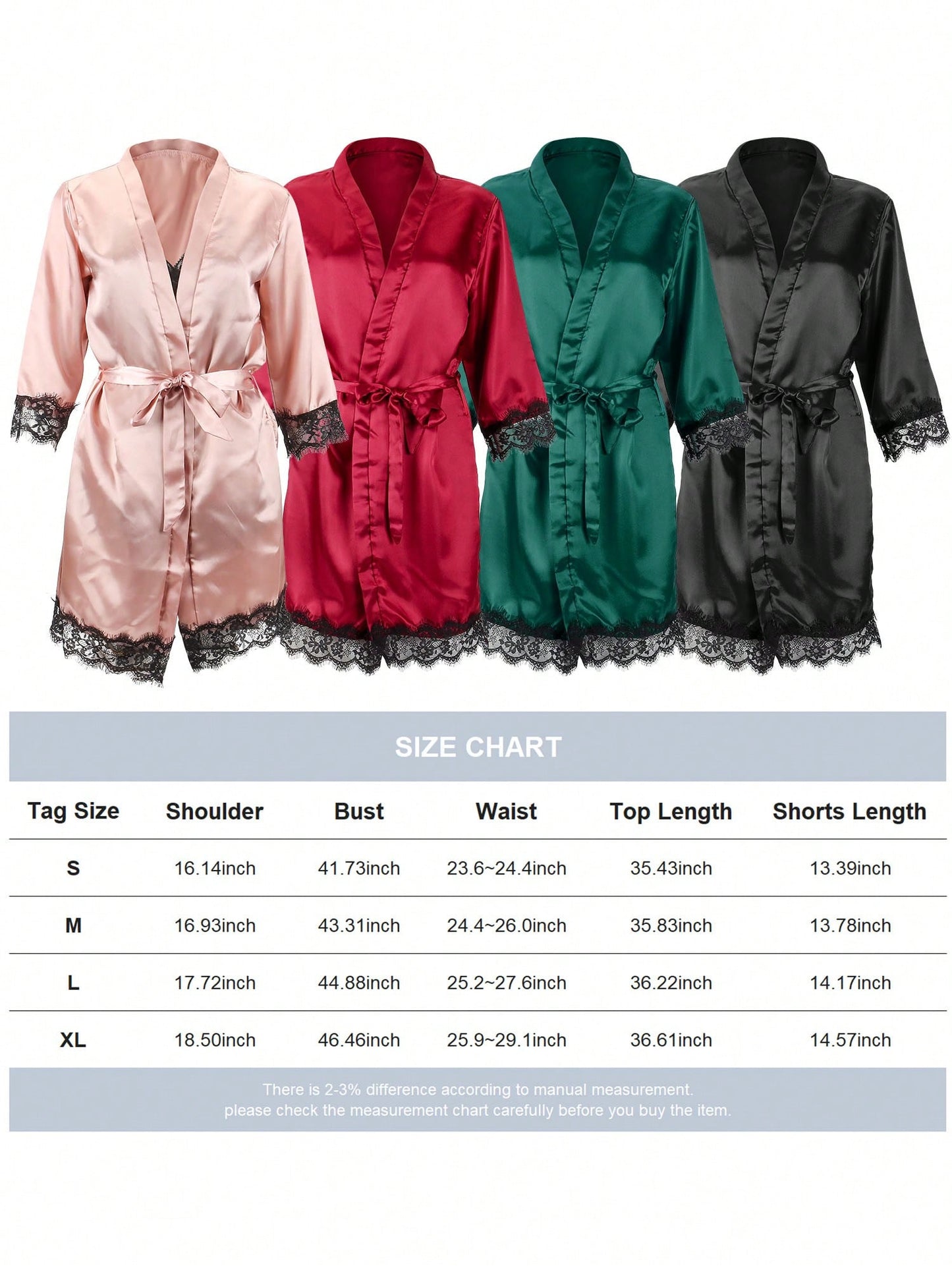 Luxtrada Women's Stain Pajamas Set 4Pcs Sexy Lingerie Floral Lace Trim Cami Shorts Panties Loungewear Comfy Nightwear Lightweight Sleepwear With Robe