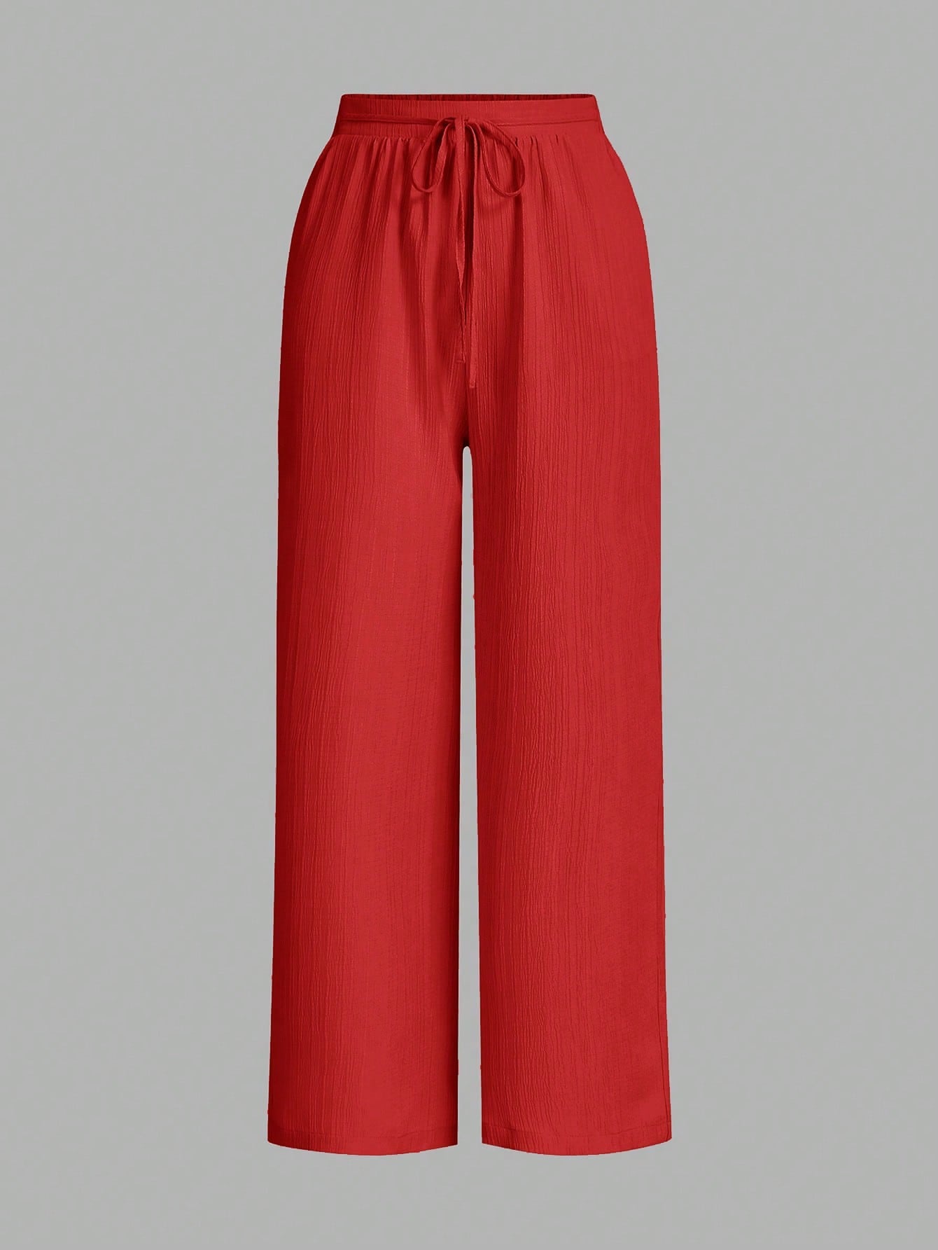 Essnce Women Solid Color Waist Tie Loose Casual 3-Piece Set, Wide Leg Pants