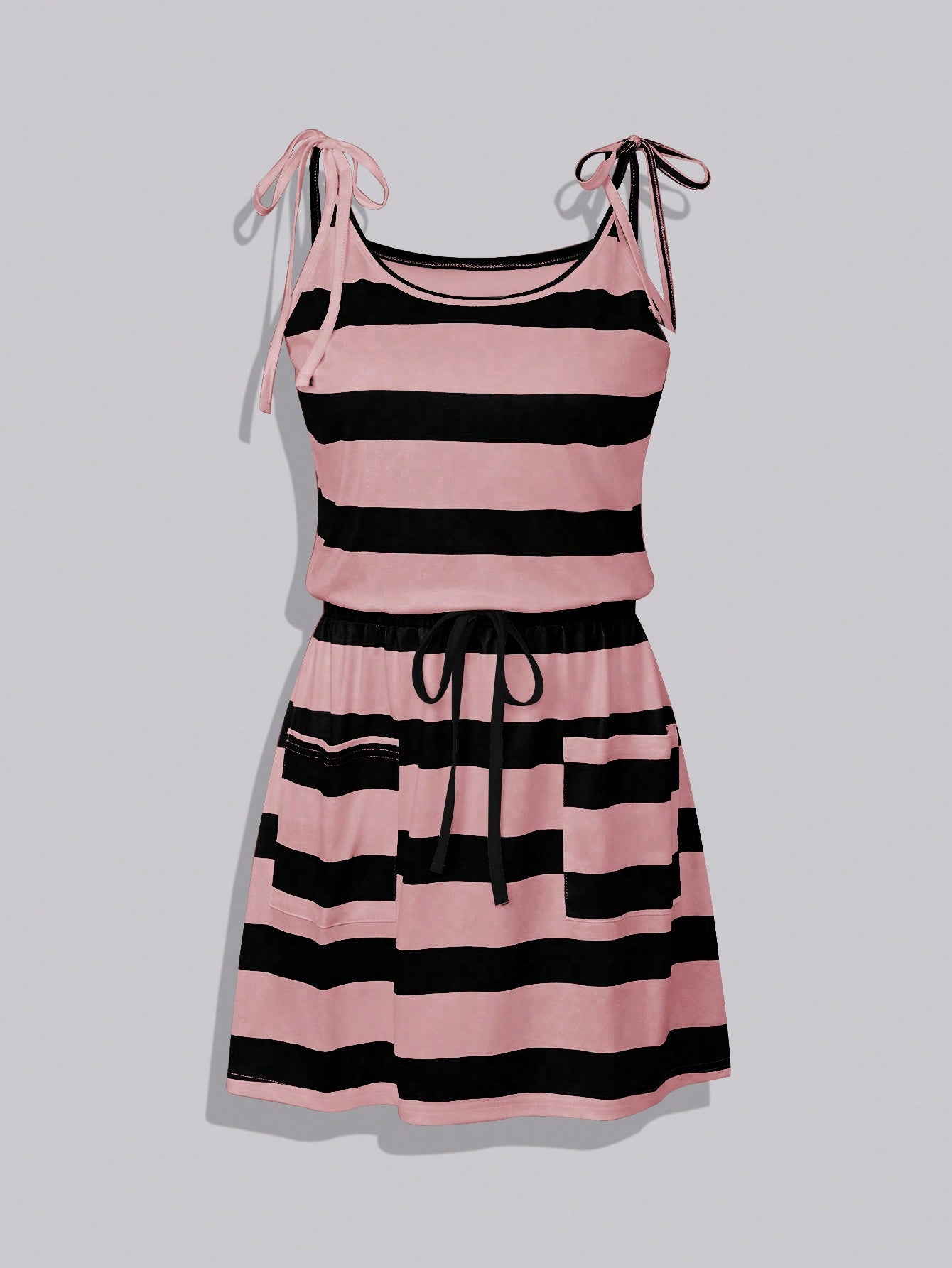 EMERY ROSE Women's Summer Striped Sleeveless Casual Dress With Waist Tie And Double Pockets