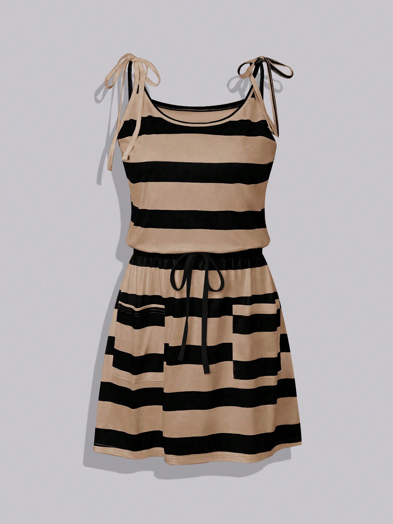 EMERY ROSE Women's Summer Striped Sleeveless Casual Dress With Waist Tie And Double Pockets