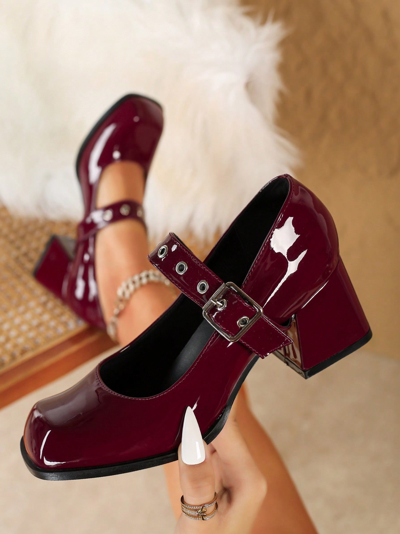 Small Size Women High Heel Pumps Square Toe Mary Jane Shoes, Bowknot, Blue