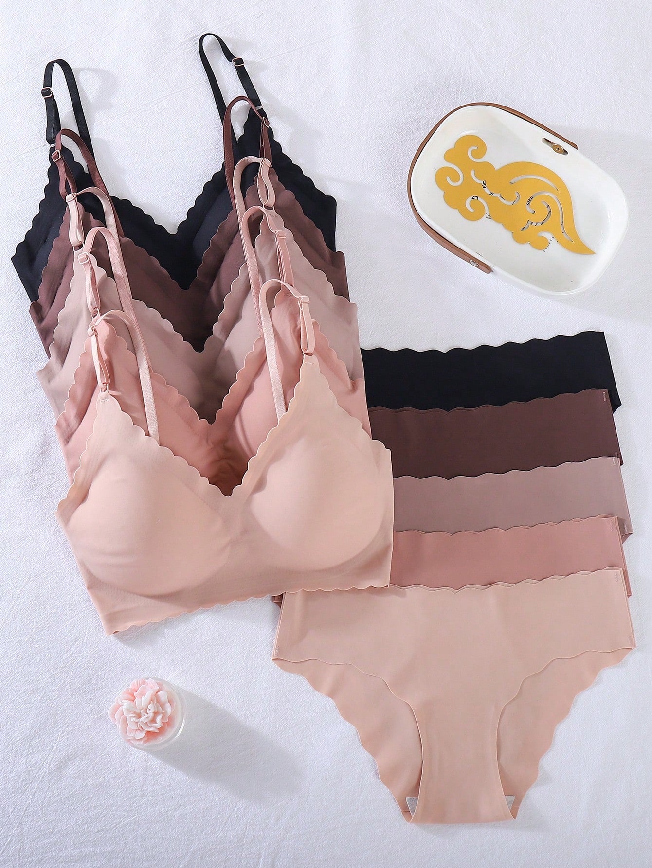 10pcs/Set Comfortable Seamless Wave Rim Underwear Set