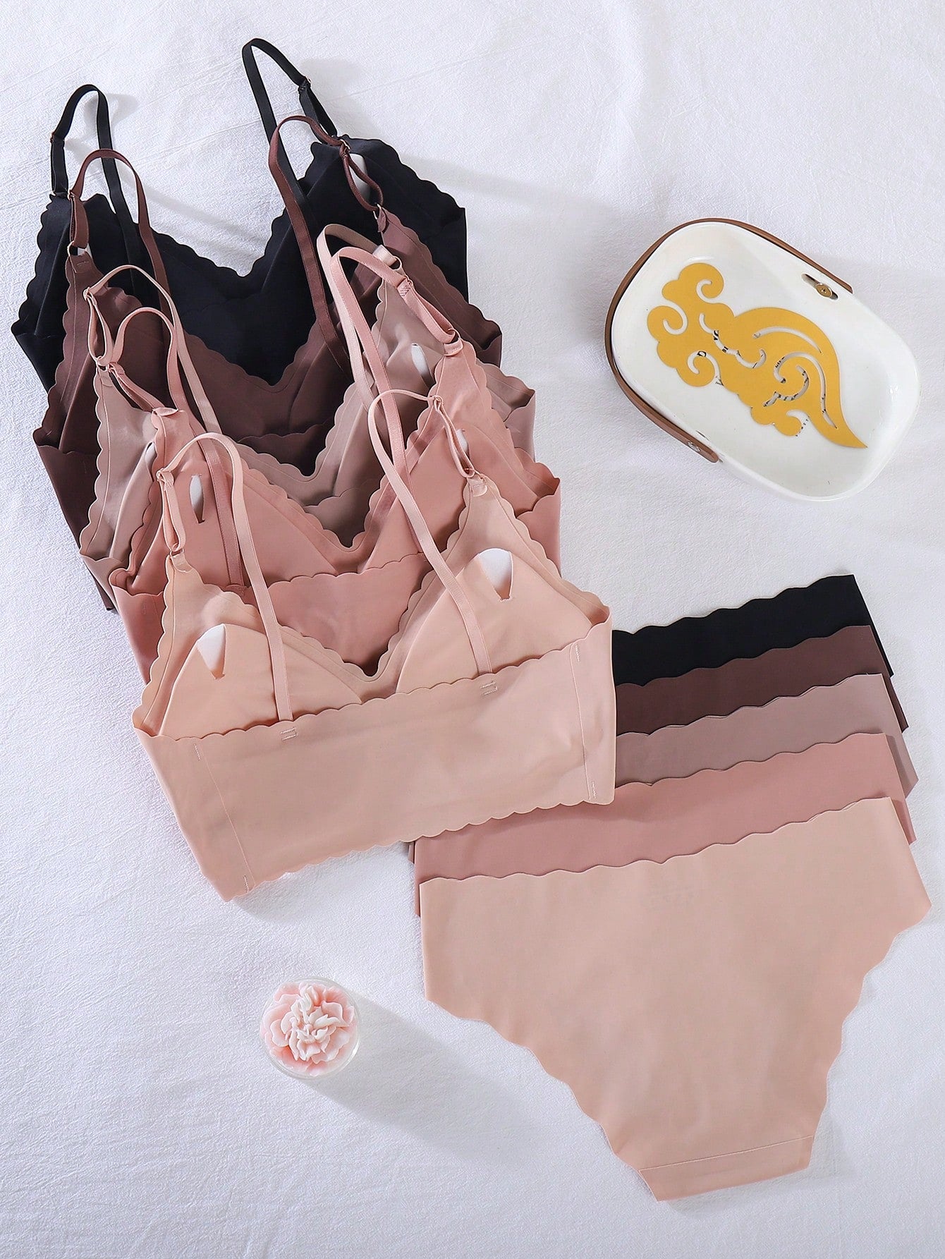 10pcs/Set Comfortable Seamless Wave Rim Underwear Set