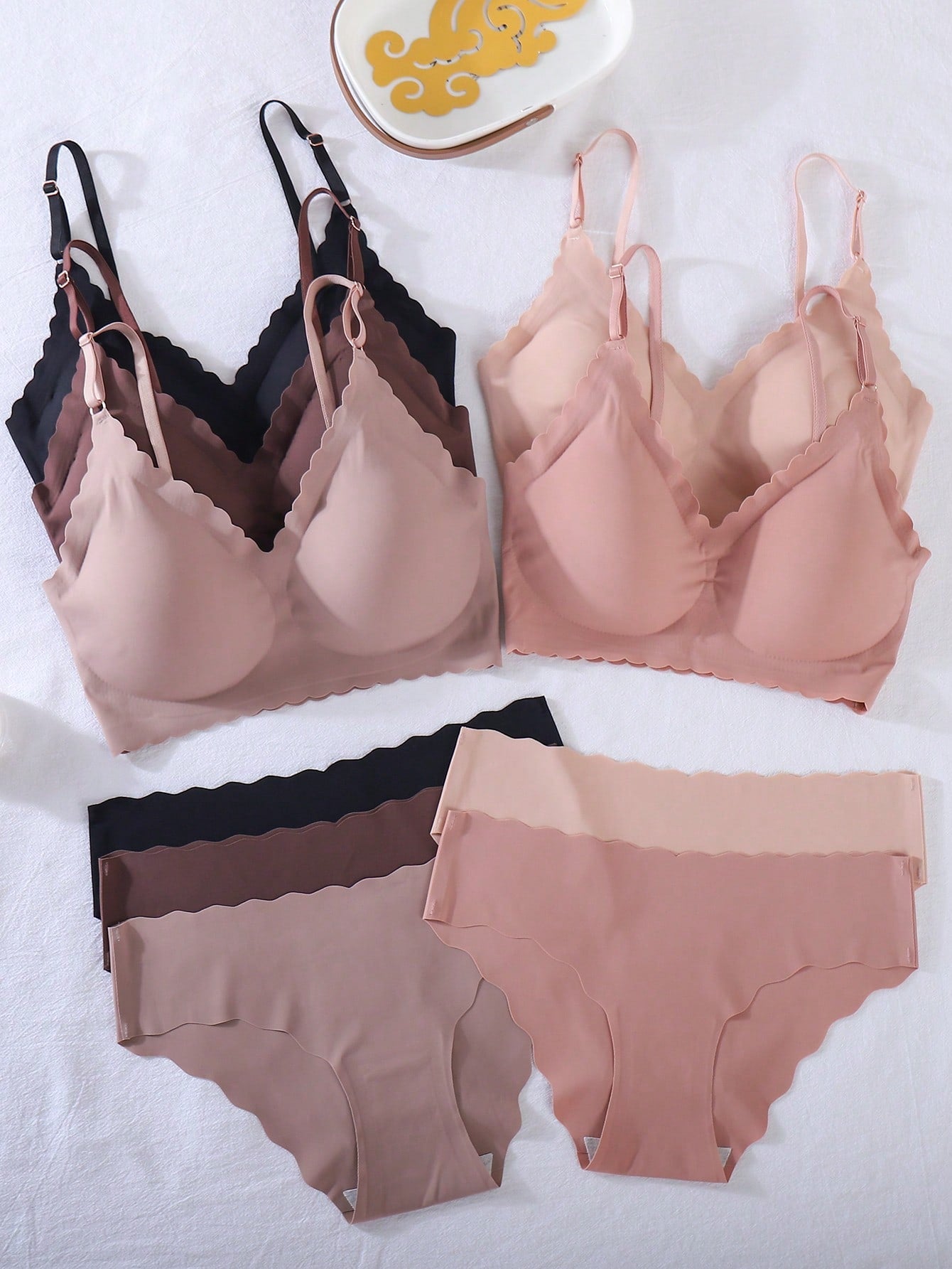 10pcs/Set Comfortable Seamless Wave Rim Underwear Set