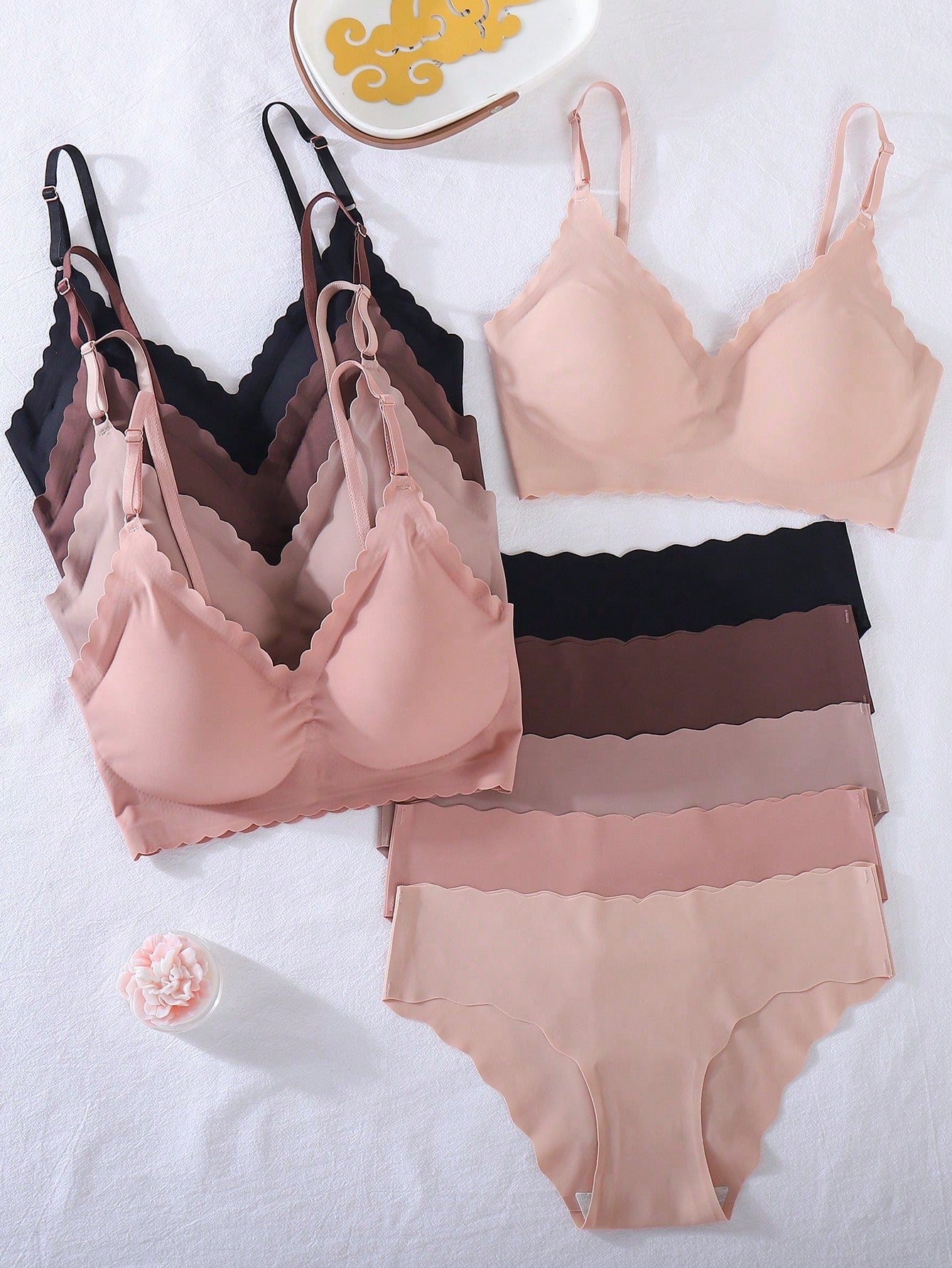 10pcs/Set Comfortable Seamless Wave Rim Underwear Set