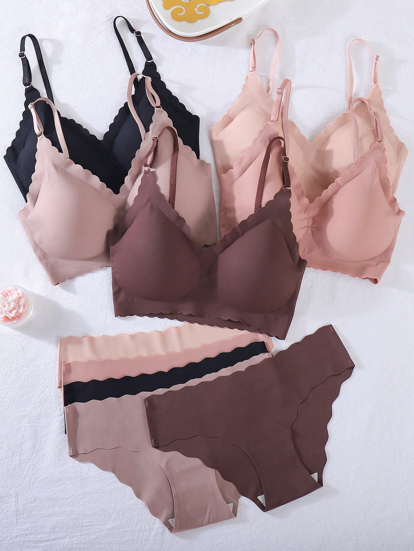 10pcs/Set Comfortable Seamless Wave Rim Underwear Set