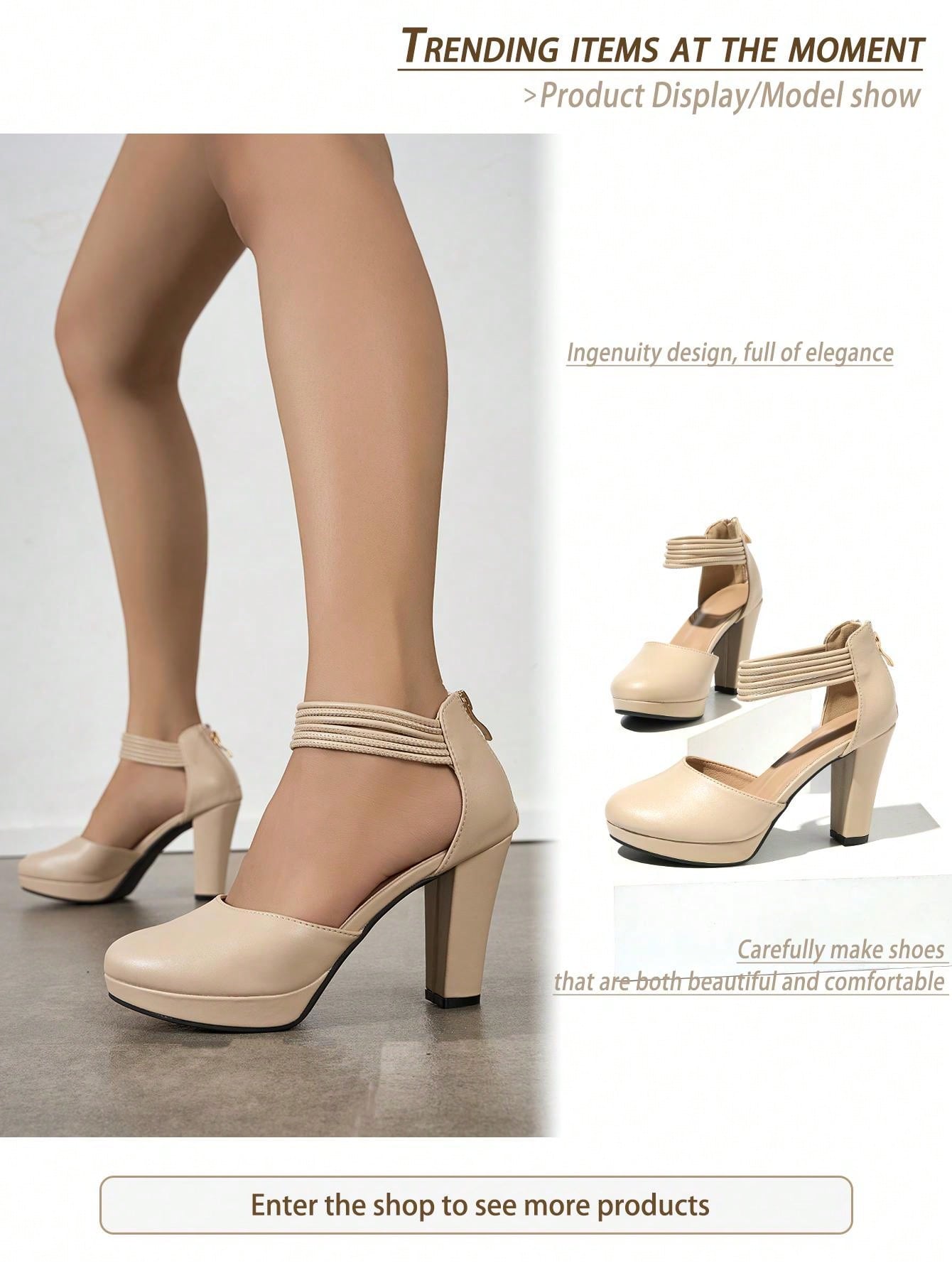 Women's Round Toe High Heeled Shoes With Strap, Platform And Thick Heel, Elegant, Comfortable, Versatile For Vacation, Christmas And Daily Wear