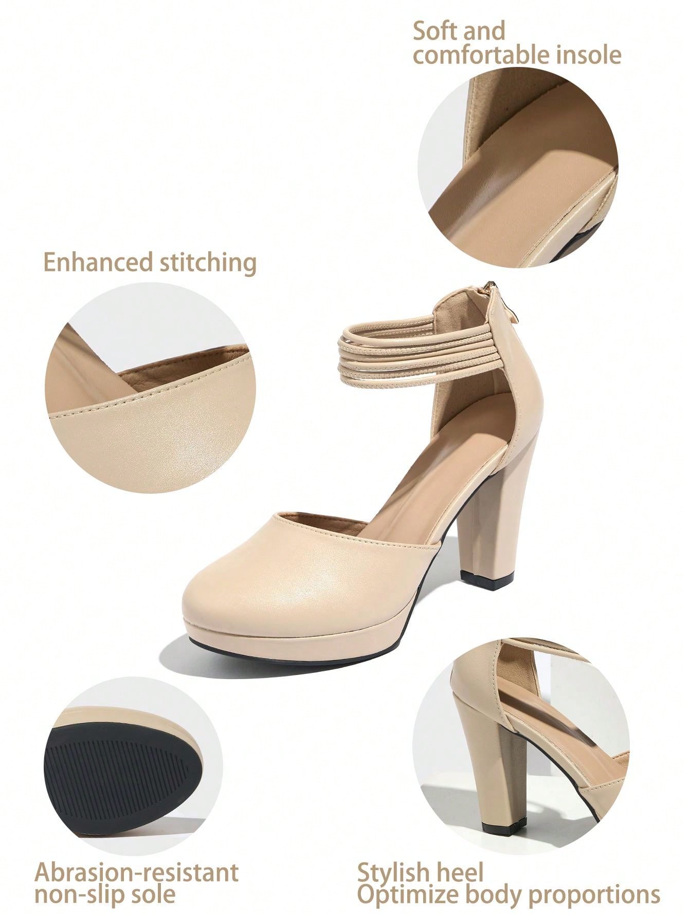 Women's Round Toe High Heeled Shoes With Strap, Platform And Thick Heel, Elegant, Comfortable, Versatile For Vacation, Christmas And Daily Wear