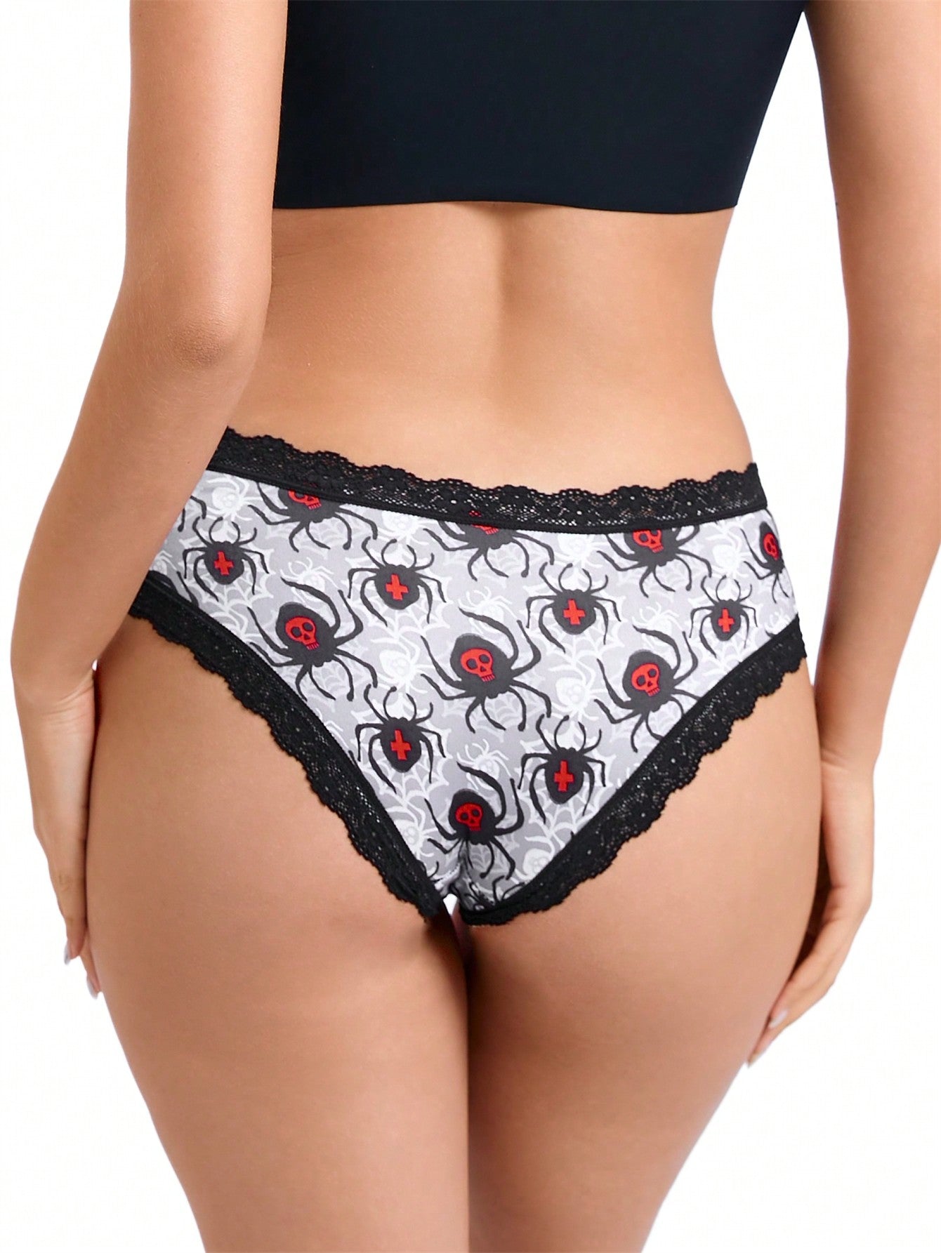 Morvia 10pcs Women Sexy Gothic Chic Low-Rise Hipsters - Contrast Lace, Allover Halloween Skull & Eyeballs & Stars & Jack-O-Lanterns Allover Print, Comfortable Hipster Panties For Women - Halloween Lingerie & Underwear-Comfortable, Assorted Styles, Perfec