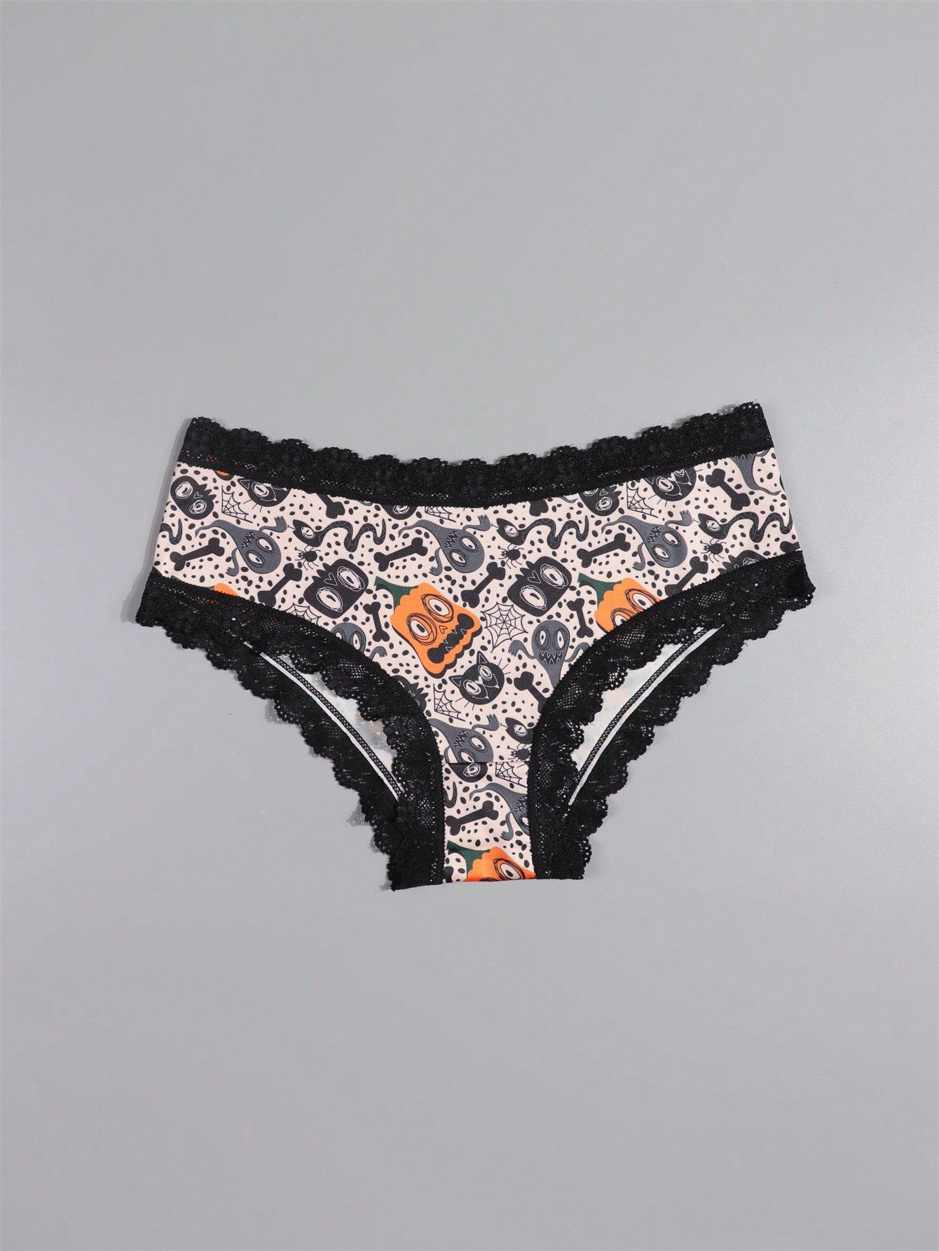 Morvia 10pcs Women Sexy Gothic Chic Low-Rise Hipsters - Contrast Lace, Allover Halloween Skull & Eyeballs & Stars & Jack-O-Lanterns Allover Print, Comfortable Hipster Panties For Women - Halloween Lingerie & Underwear-Comfortable, Assorted Styles, Perfec