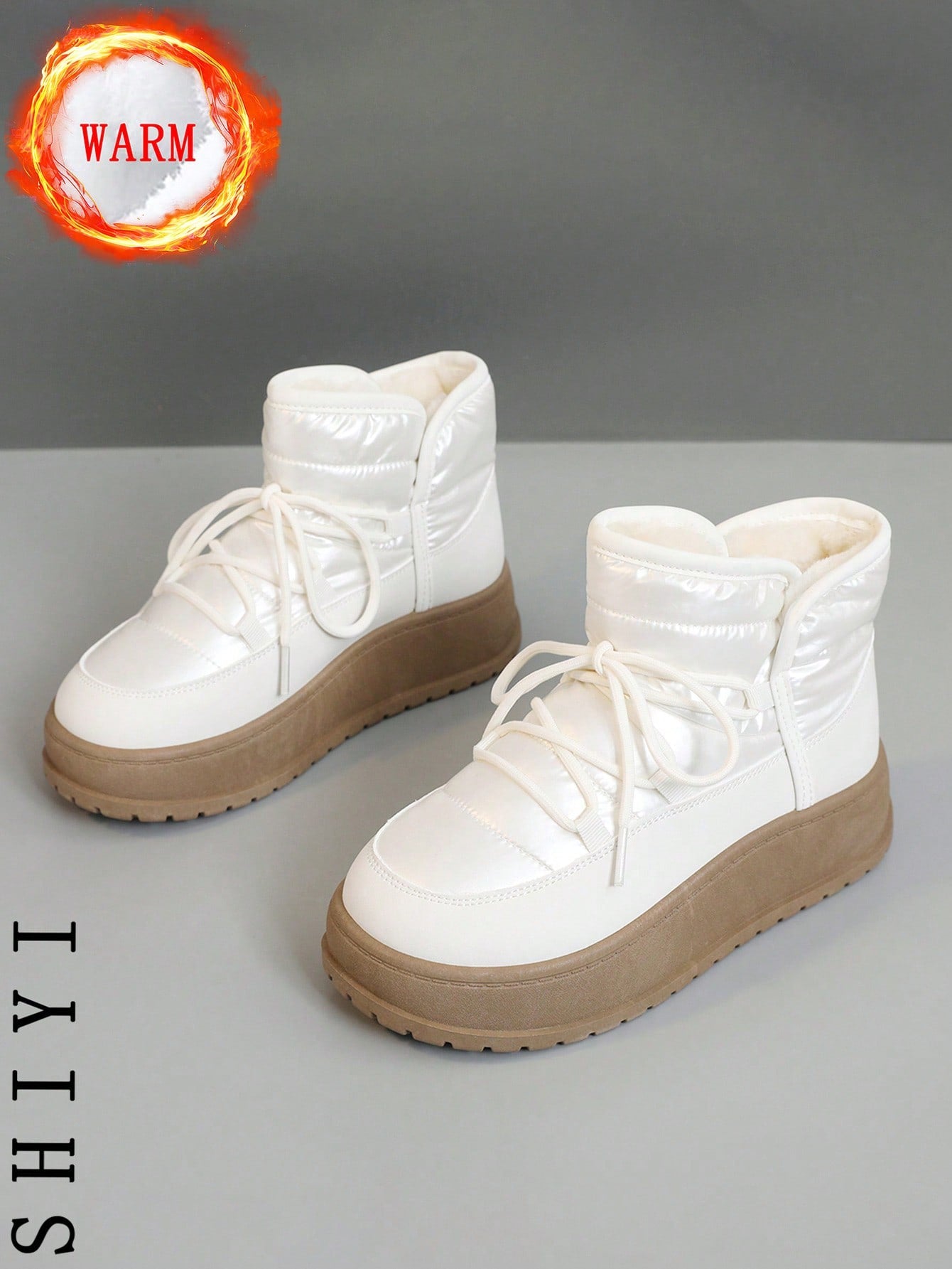 Women's White Casual Sneakers, 2024 Winter New Arrival, Plush Lining Warm Outdoor Thick Sole Fashion Versatile Vacation Style Student Outdoor Hiking Skateboard Flat Chunky Sneakers Snow Boots