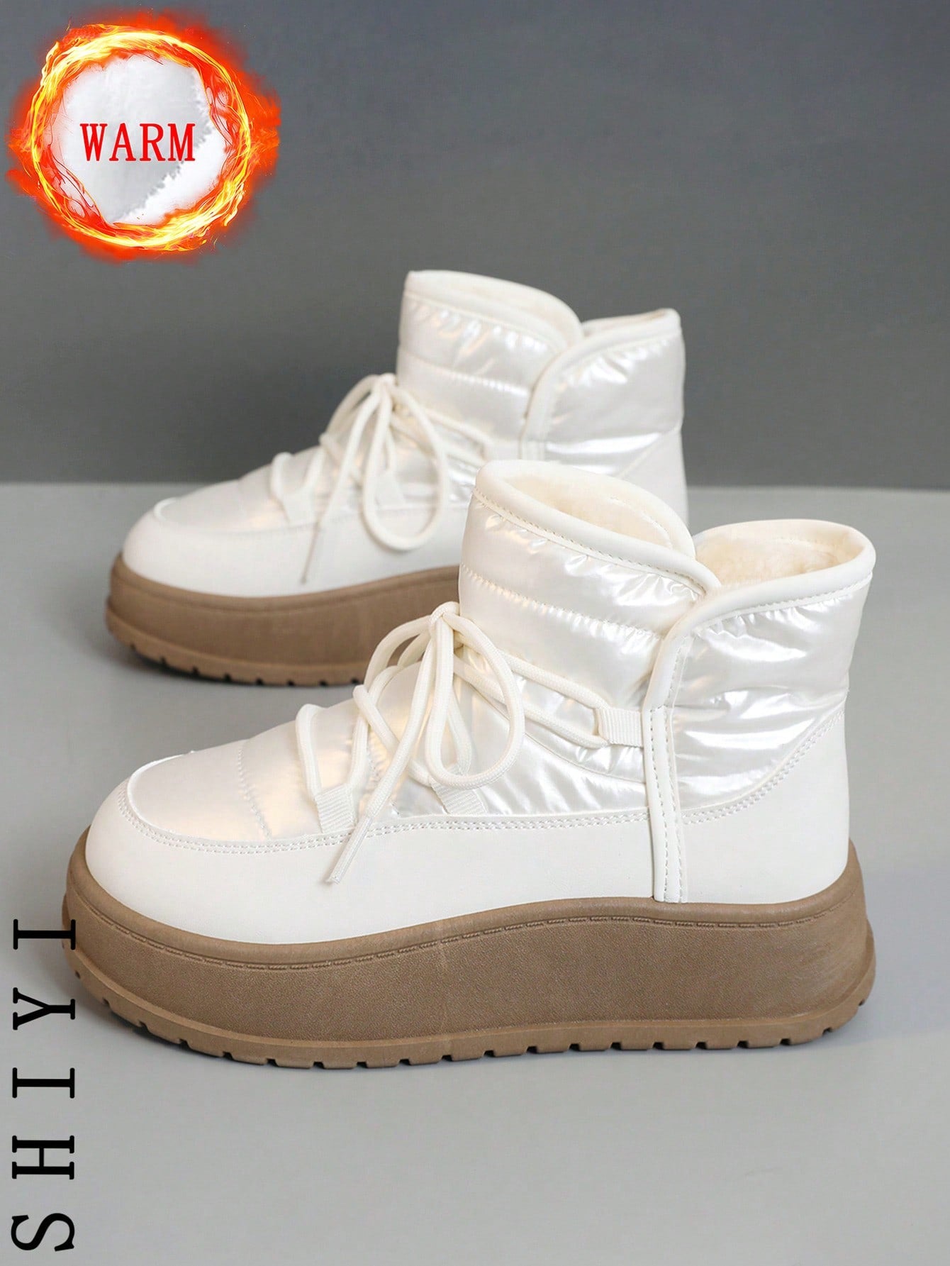 Women's White Casual Sneakers, 2024 Winter New Arrival, Plush Lining Warm Outdoor Thick Sole Fashion Versatile Vacation Style Student Outdoor Hiking Skateboard Flat Chunky Sneakers Snow Boots