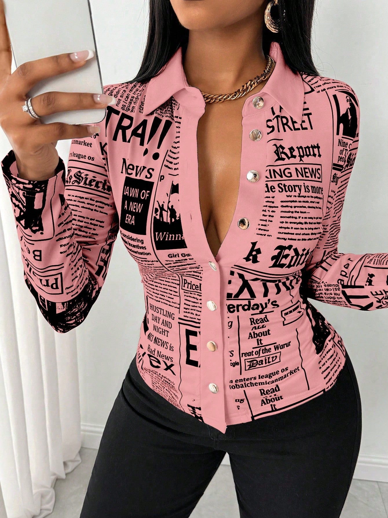 Slayr Women's Autumn Slogan Print Long Sleeve Single Breasted Casual Shirt,Long Sleeve Tops