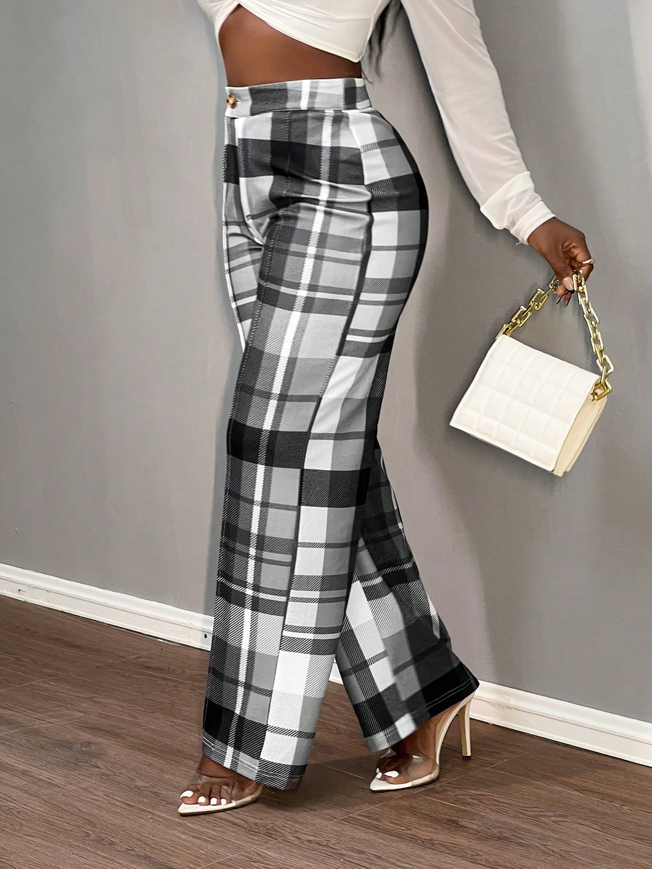 Slayr Women's High Waist Plaid Straight Leg Loose Casual Office Pants