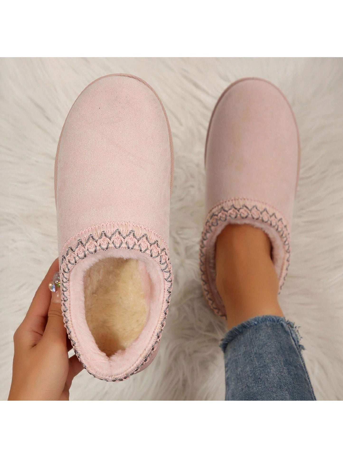 Merking Women's Winter Slippers, Platform Snow Boots, Thickened Flat Boots, Fur Lining, Warm Shoes, Outdoor Non Slip Boots