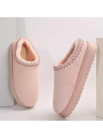 Merking Women's Winter Slippers, Platform Snow Boots, Thickened Flat Boots, Fur Lining, Warm Shoes, Outdoor Non Slip Boots
