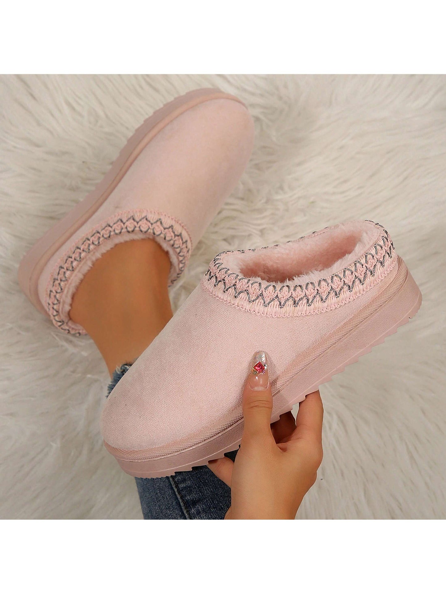 Merking Women's Winter Slippers, Platform Snow Boots, Thickened Flat Boots, Fur Lining, Warm Shoes, Outdoor Non Slip Boots