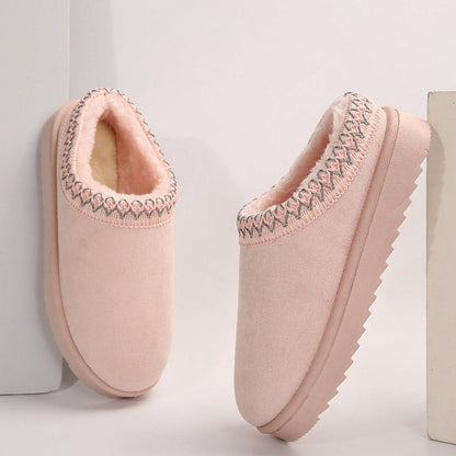 Merking Women's Winter Slippers, Platform Snow Boots, Thickened Flat Boots, Fur Lining, Warm Shoes, Outdoor Non Slip Boots