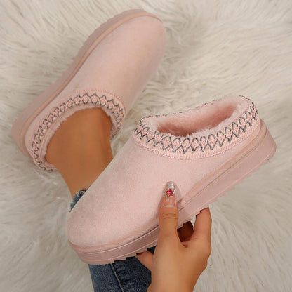Merking Women's Winter Slippers, Platform Snow Boots, Thickened Flat Boots, Fur Lining, Warm Shoes, Outdoor Non Slip Boots