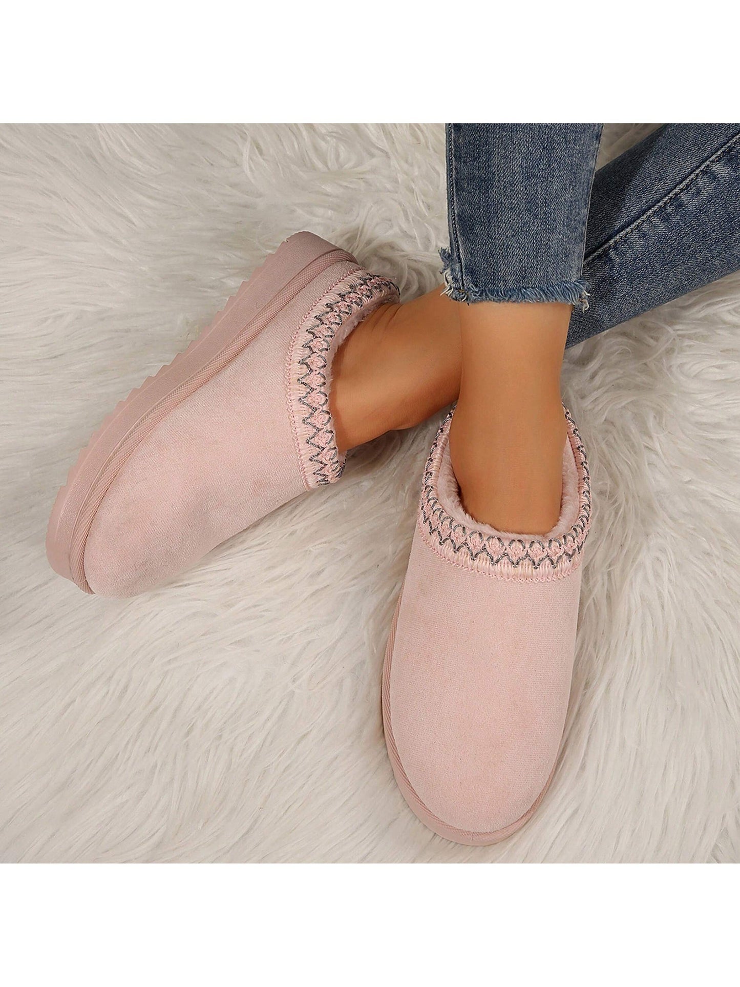 Merking Women's Winter Slippers, Platform Snow Boots, Thickened Flat Boots, Fur Lining, Warm Shoes, Outdoor Non Slip Boots