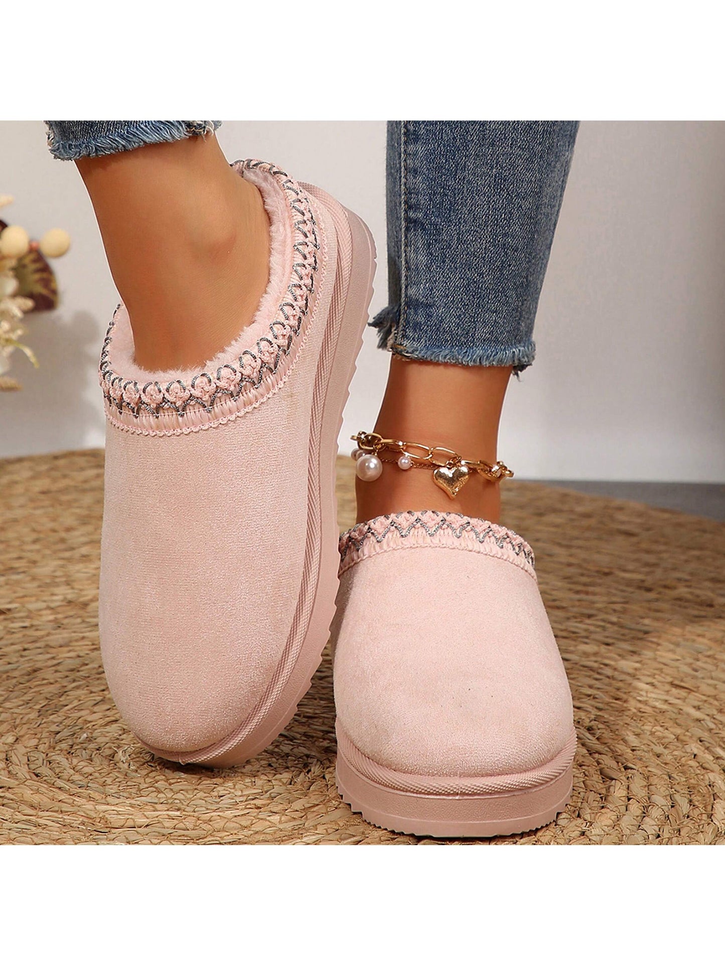 Merking Women's Winter Slippers, Platform Snow Boots, Thickened Flat Boots, Fur Lining, Warm Shoes, Outdoor Non Slip Boots