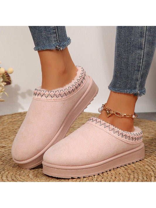 Merking Women's Winter Slippers, Platform Snow Boots, Thickened Flat Boots, Fur Lining, Warm Shoes, Outdoor Non Slip Boots