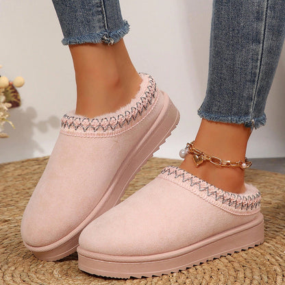 Merking Women's Winter Slippers, Platform Snow Boots, Thickened Flat Boots, Fur Lining, Warm Shoes, Outdoor Non Slip Boots