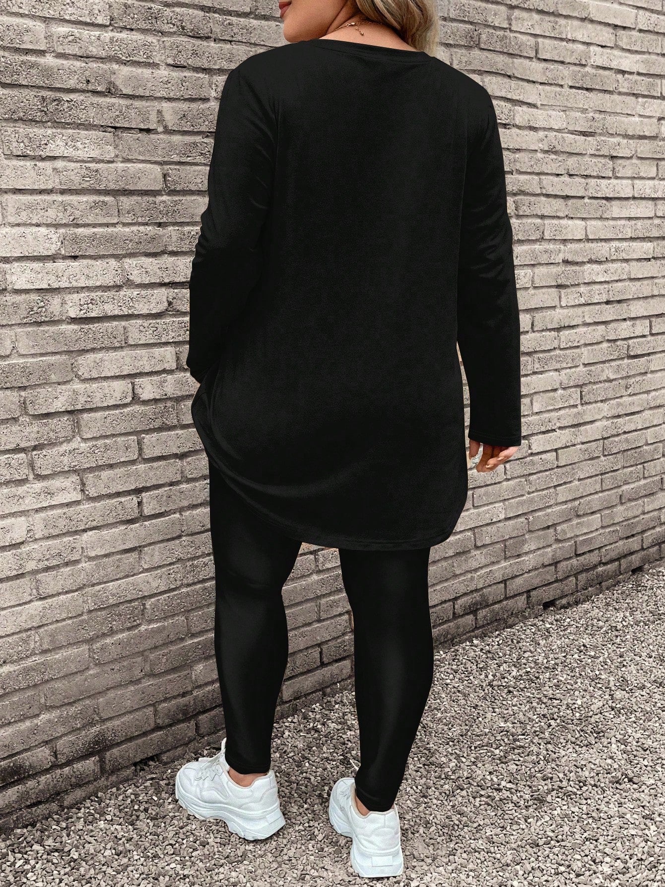 LUNE 2pcs/Set Plus Size Women Casual Long Sleeve T-Shirt And Yoga Pants, Suitable For Autumn/Winter