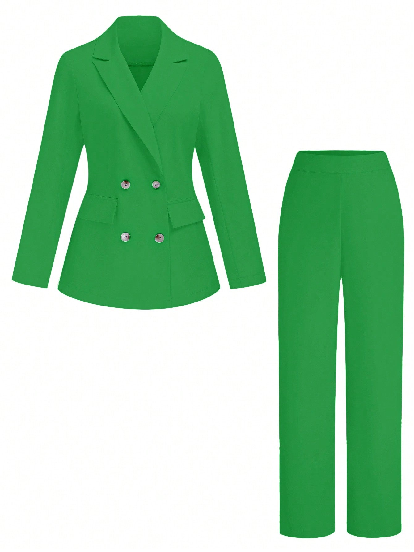 Clasi Women Solid Color Double-Breasted Long Sleeve Blazer And Pant Suit Set