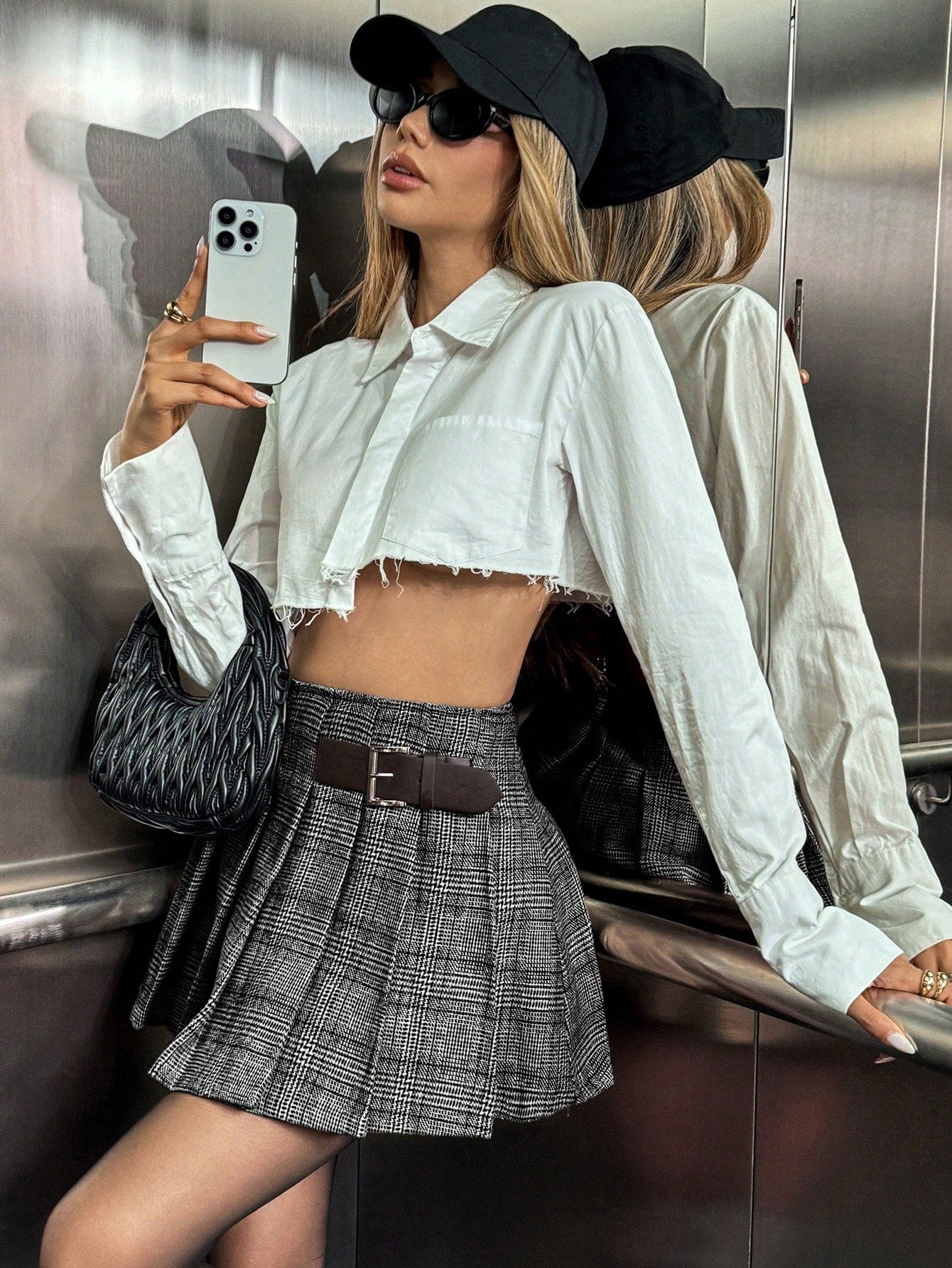 Franclia Retro Plaid Ative Belt A-Line Pleated Skirt, Anti-Exposure Mini Skirt