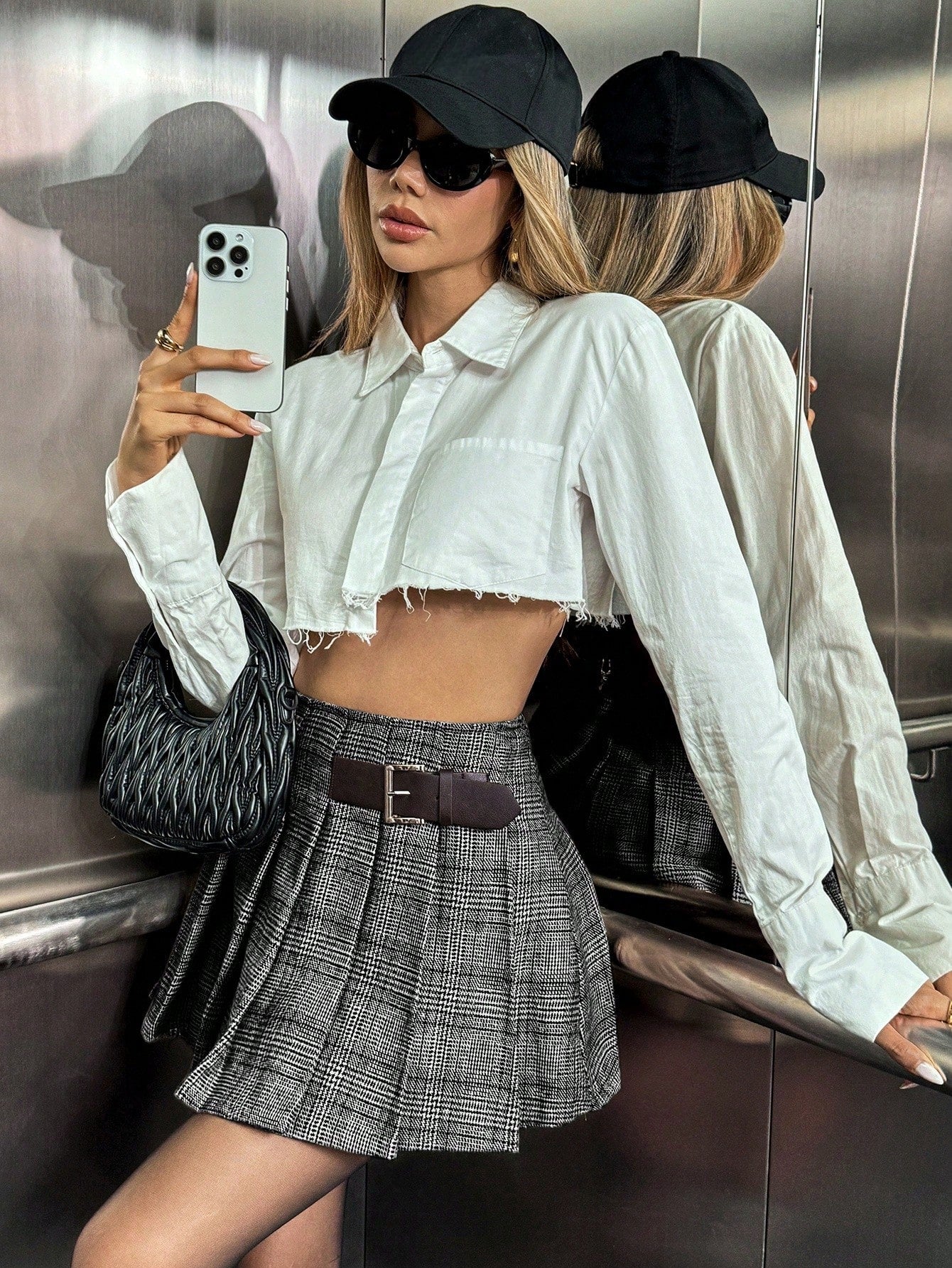 Franclia Retro Plaid Ative Belt A-Line Pleated Skirt, Anti-Exposure Mini Skirt