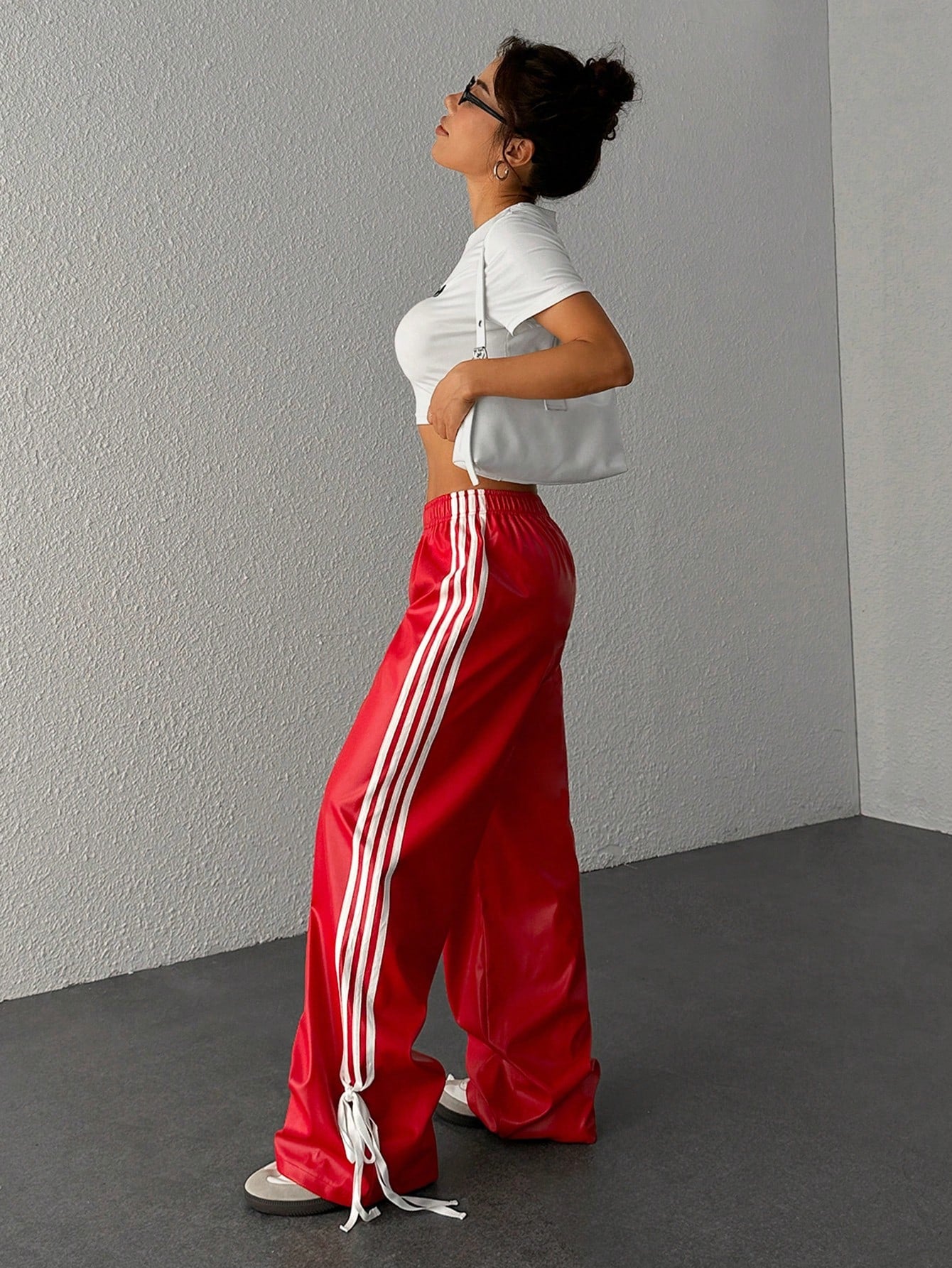 EZwear Women Casual Leopard Print Side Bow Tie Pants