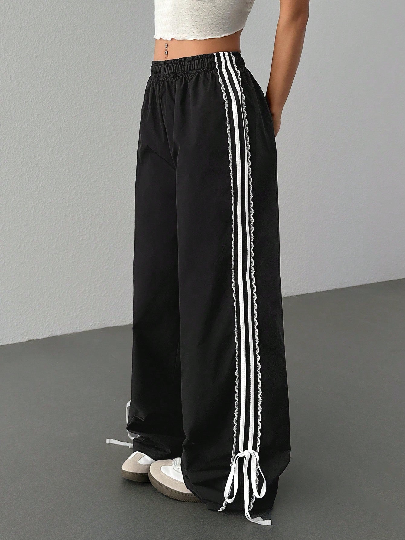 EZwear Women Casual Leopard Print Side Bow Tie Pants