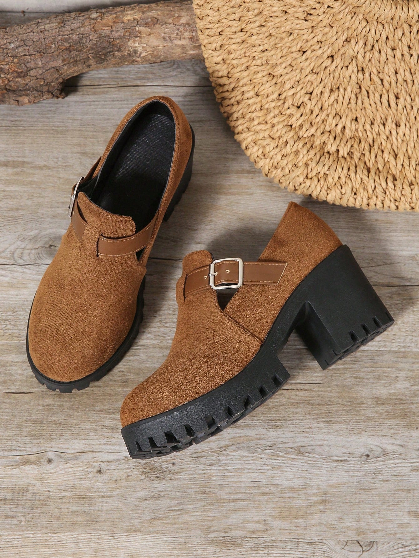 Women's Platform Mary Jane Shoes, Slip-On Velvet Creepers, Rounded Toe Thick Sole Casual Oxfords, School Style Chunky Heels