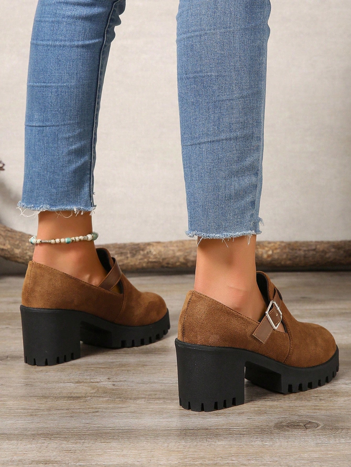 Women's Platform Mary Jane Shoes, Slip-On Velvet Creepers, Rounded Toe Thick Sole Casual Oxfords, School Style Chunky Heels