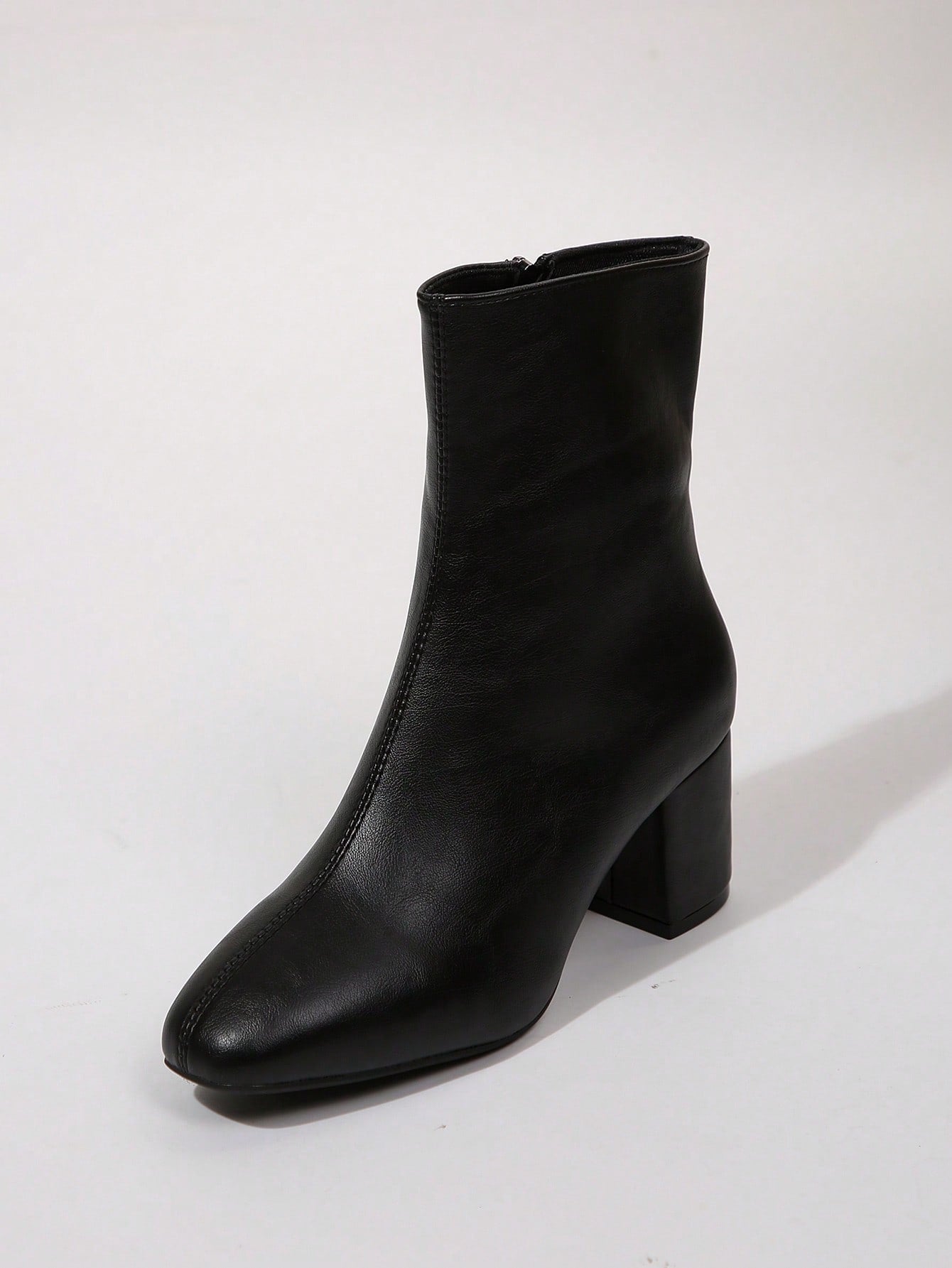 Kendall Jenner Inspired Square Toe High Shaft Tall Boots, Leather-Look, Thick Heel, Slim Fit, Warm Lining, Women Autumn/Winter Riding Boots