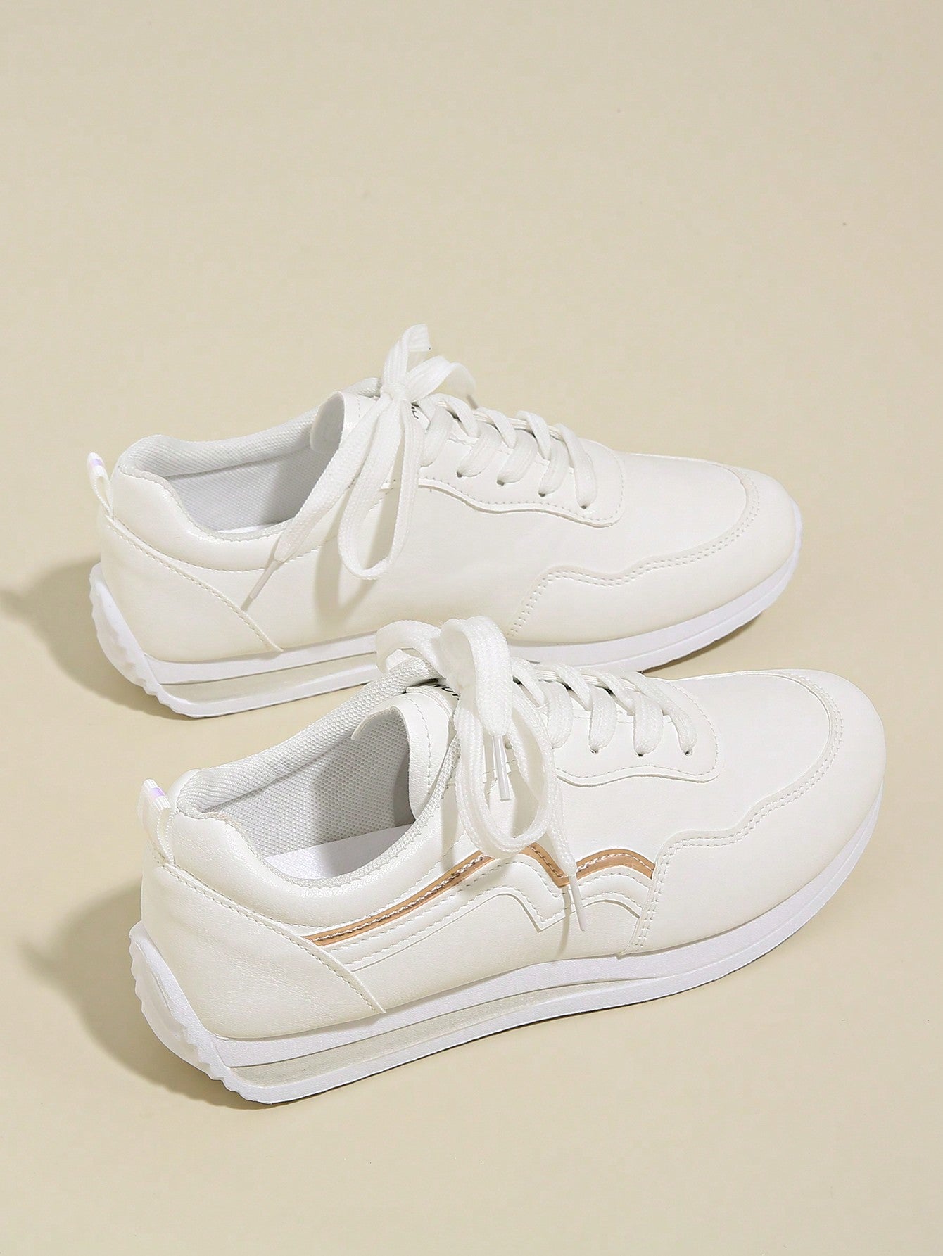 Plus Size 36-43 Women's Breathable & Odor-Resistant Flat Lace-Up Agane Running Sneakers, Anti-Slip, Suitable For Spring/Autumn, Hiking, Dancing, Fitness, Red Leather