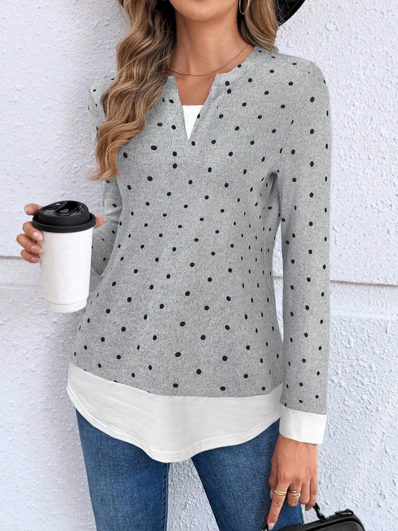 EMERY ROSE Women's Casual Plaid Patchwork Long Sleeve Tops