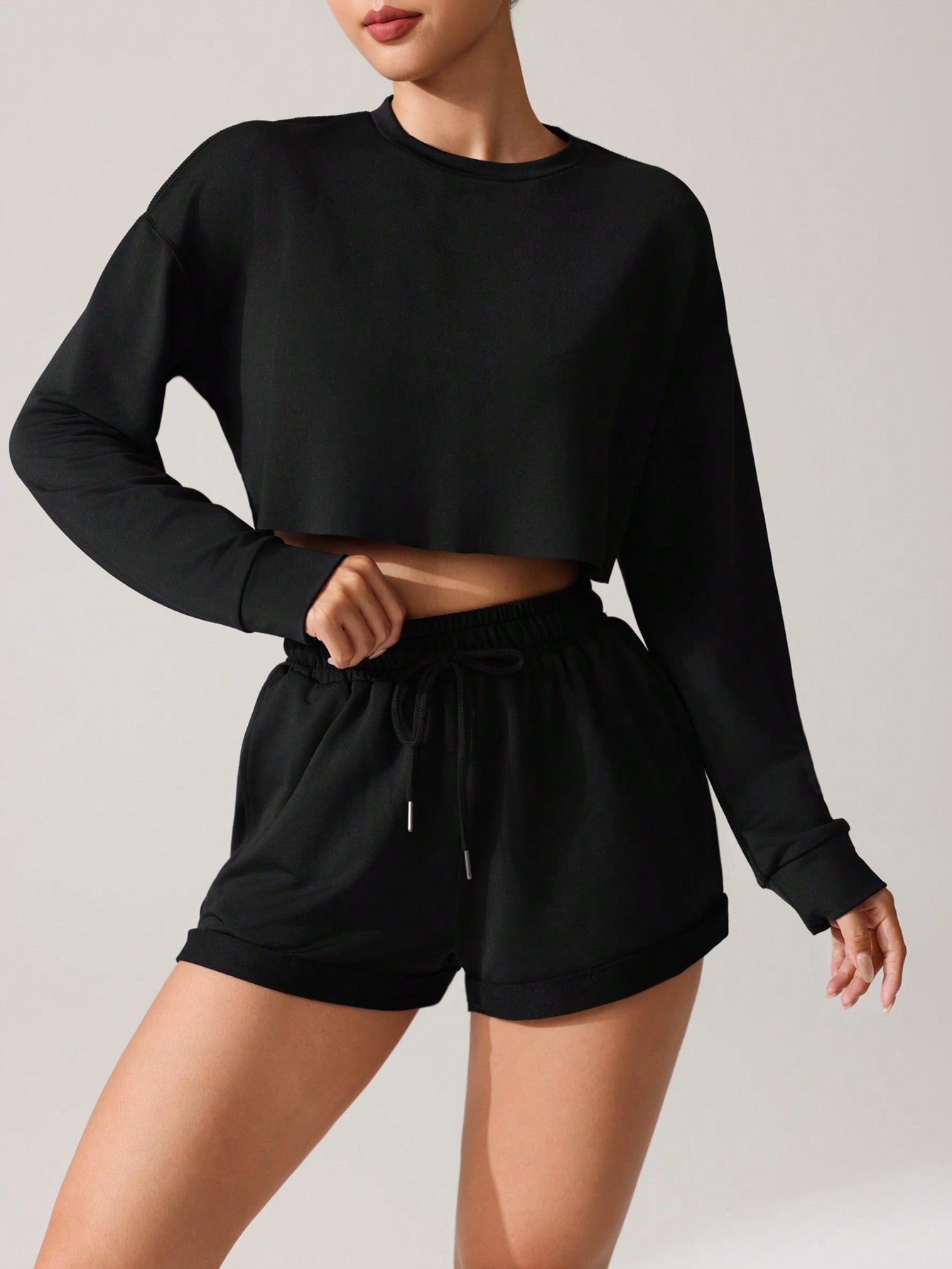 Sport Studio 2 Pieces Active Set - Hoodie And Shorts Gym Set